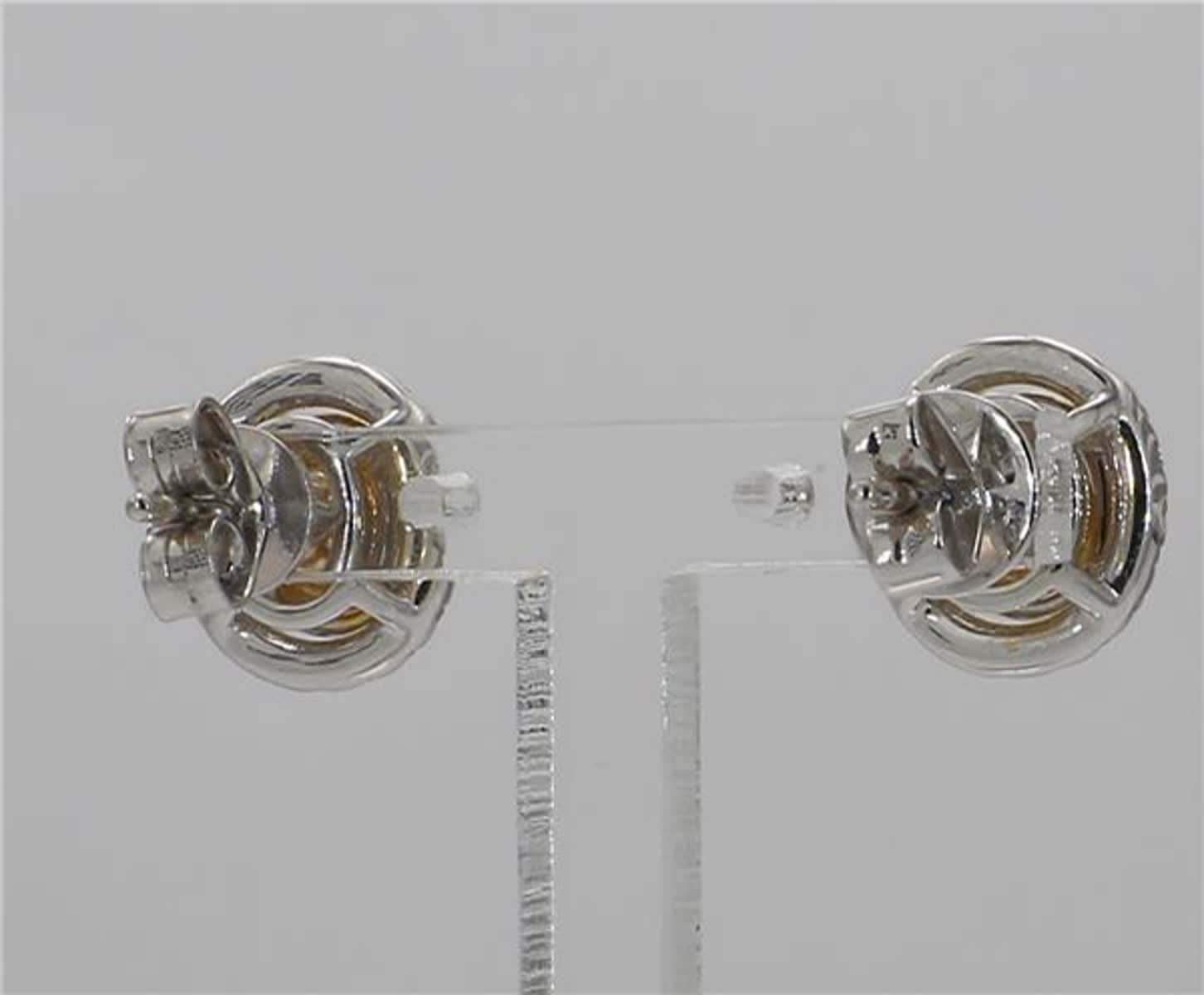 Natural Yellow Oval and White Diamond .94 Carat TW Gold Stud Earrings