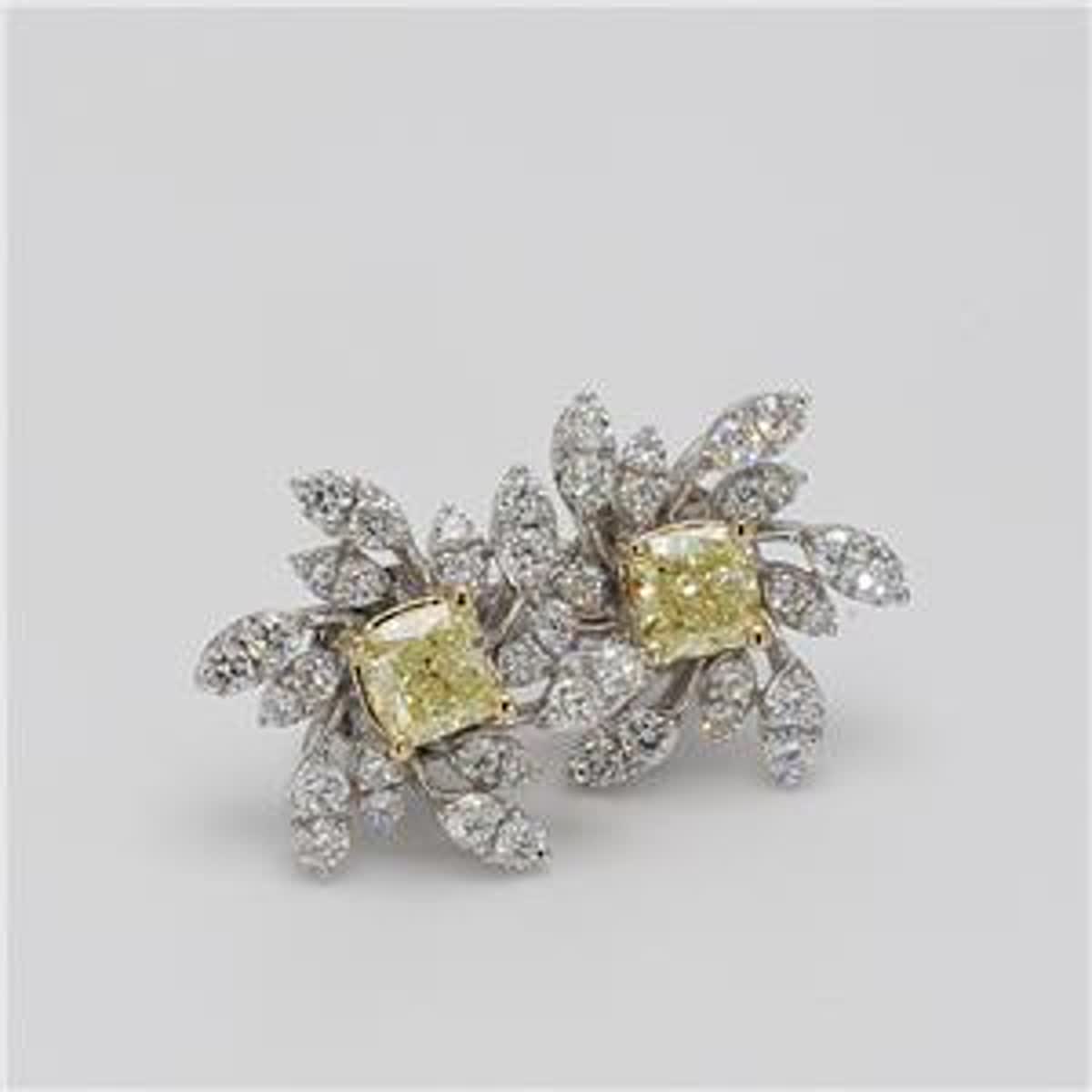 Natural Yellow Cushion and White Diamond 1.43 Carat TW Gold Stud Earrings