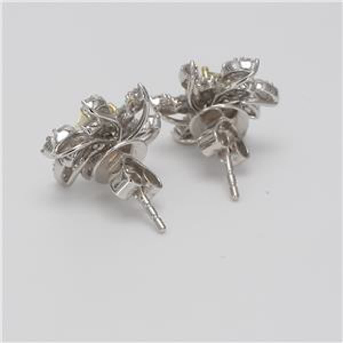 Natural Yellow Cushion and White Diamond 1.43 Carat TW Gold Stud Earrings