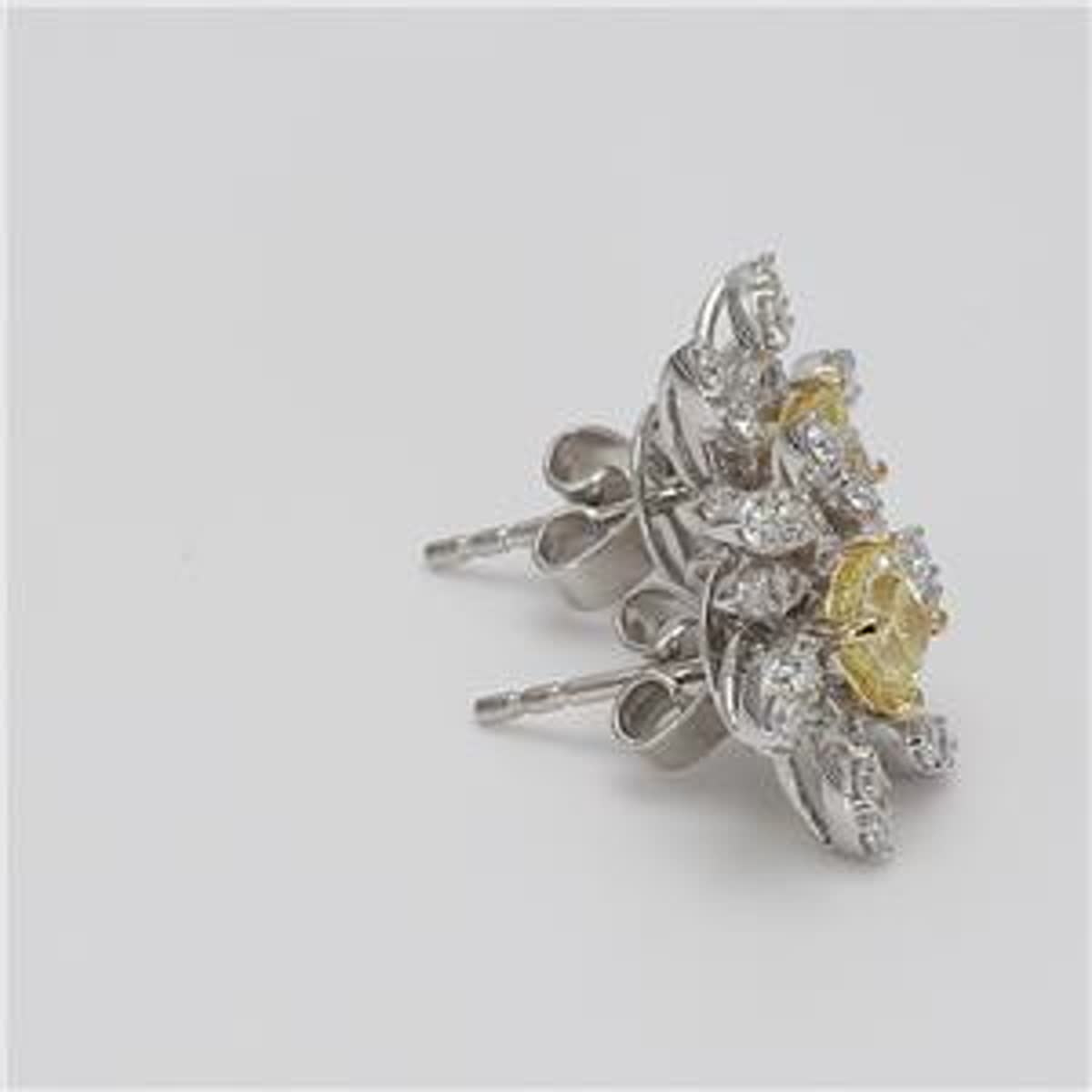 Natural Yellow Cushion and White Diamond 1.43 Carat TW Gold Stud Earrings