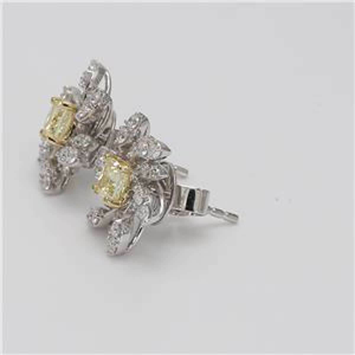 Natural Yellow Cushion and White Diamond 1.43 Carat TW Gold Stud Earrings