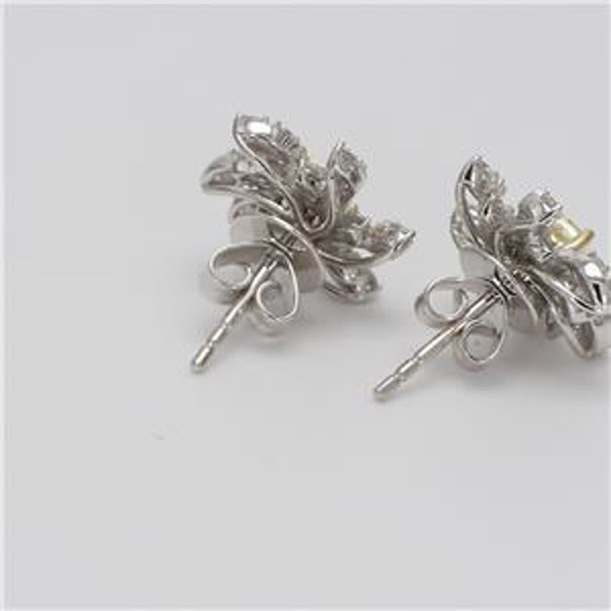Natural Yellow Cushion and White Diamond 1.43 Carat TW Gold Stud Earrings