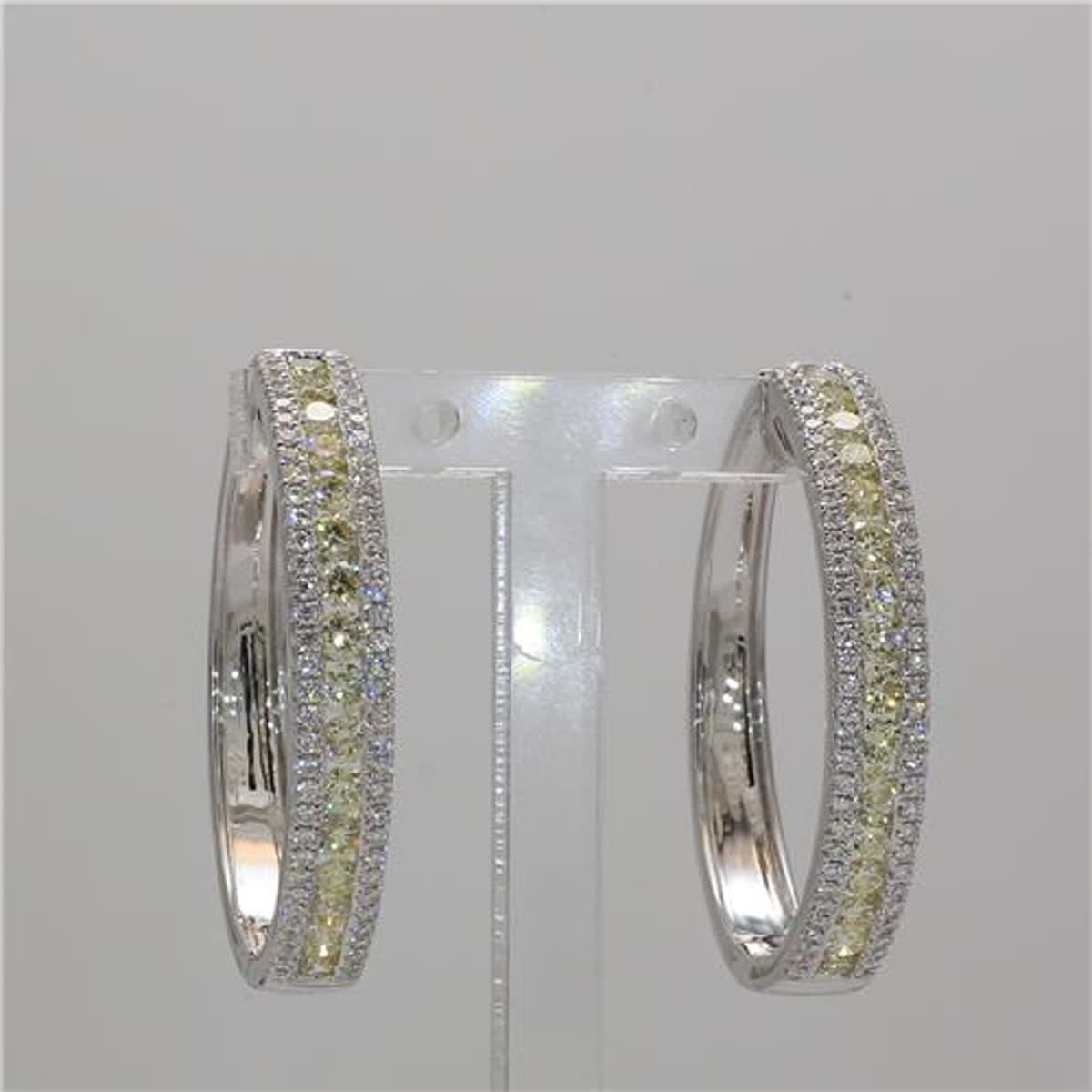 Natural Yellow Round and White Diamond 2.03 Carat TW Gold Hoop Earrings