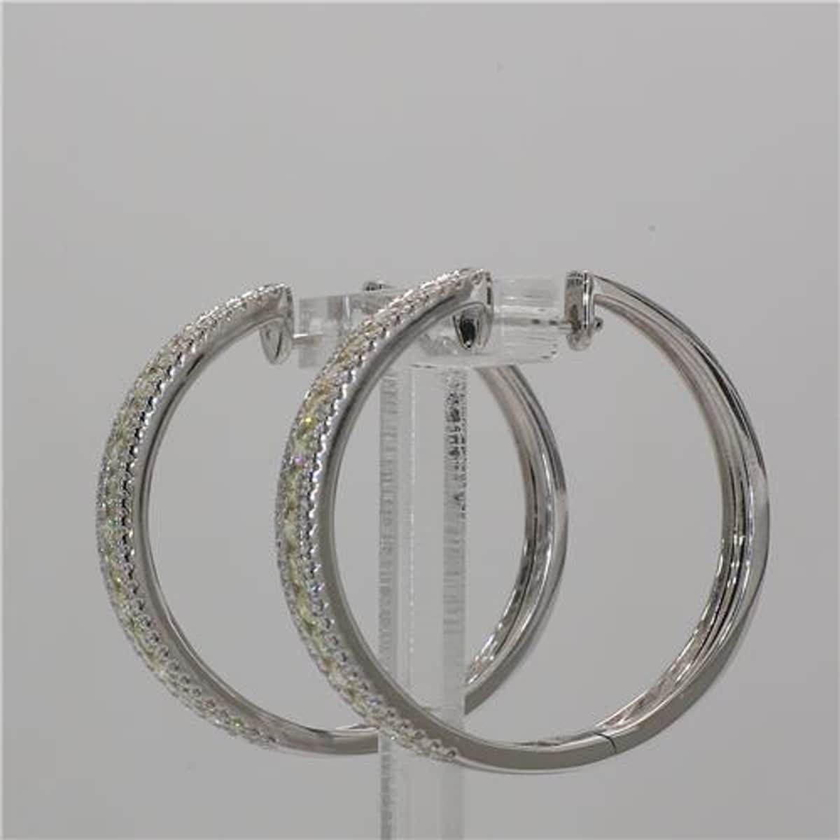 Natural Yellow Round and White Diamond 2.03 Carat TW Gold Hoop Earrings