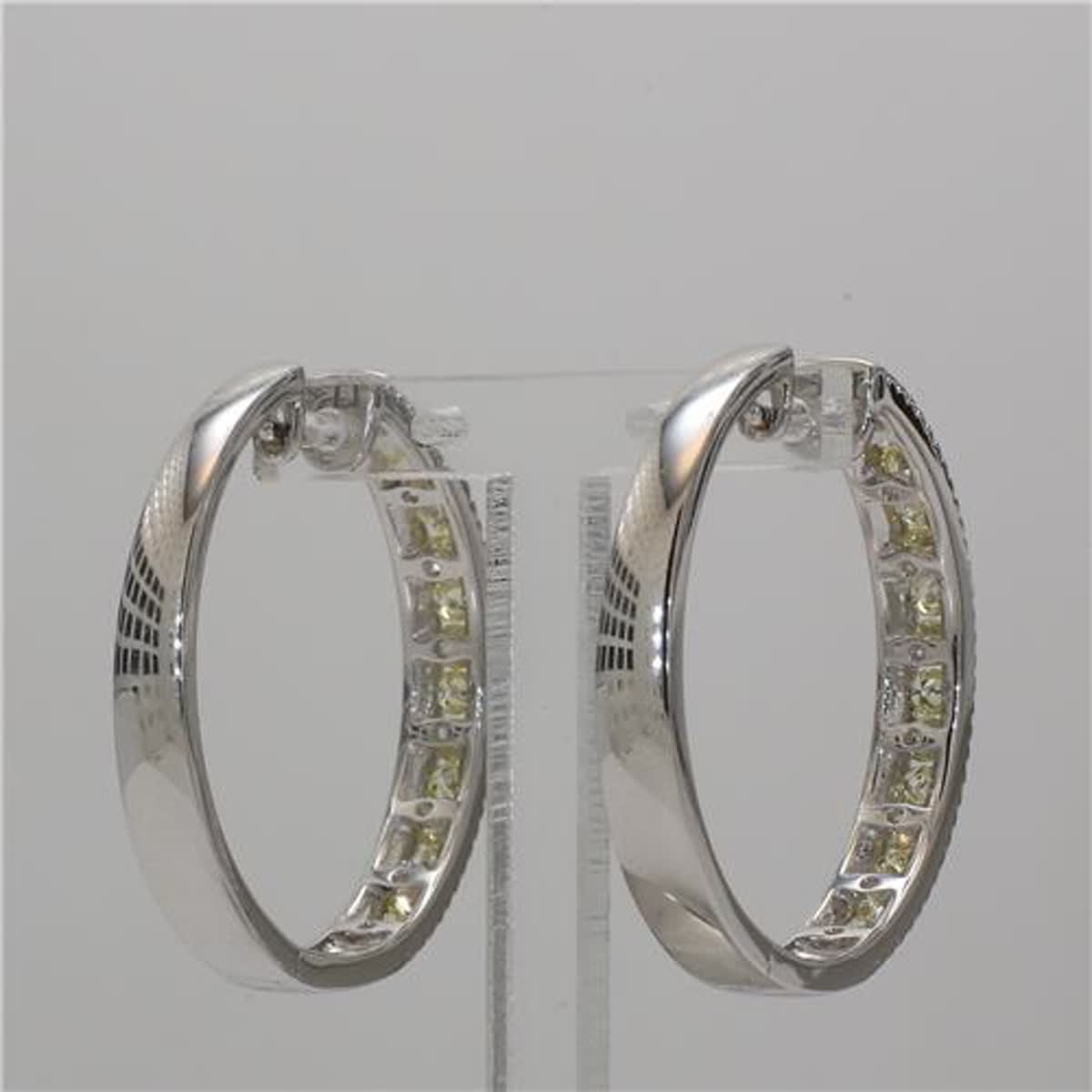 Natural Yellow Round and White Diamond 2.03 Carat TW Gold Hoop Earrings