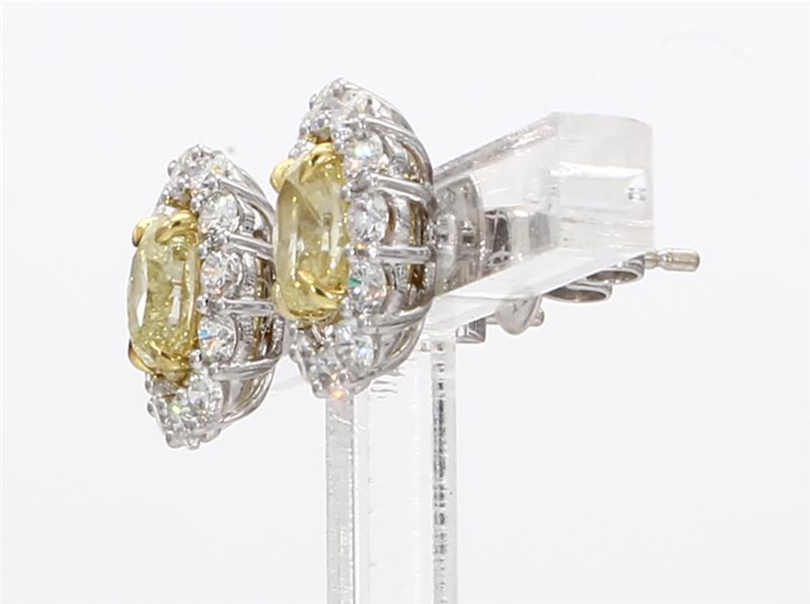 Natural Yellow Oval and White Diamond 2.67 Carat TW Gold Stud Earrings