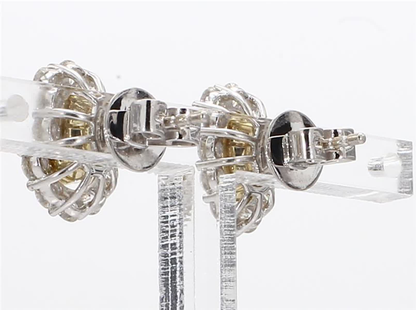 Natural Yellow Oval and White Diamond 2.67 Carat TW Gold Stud Earrings