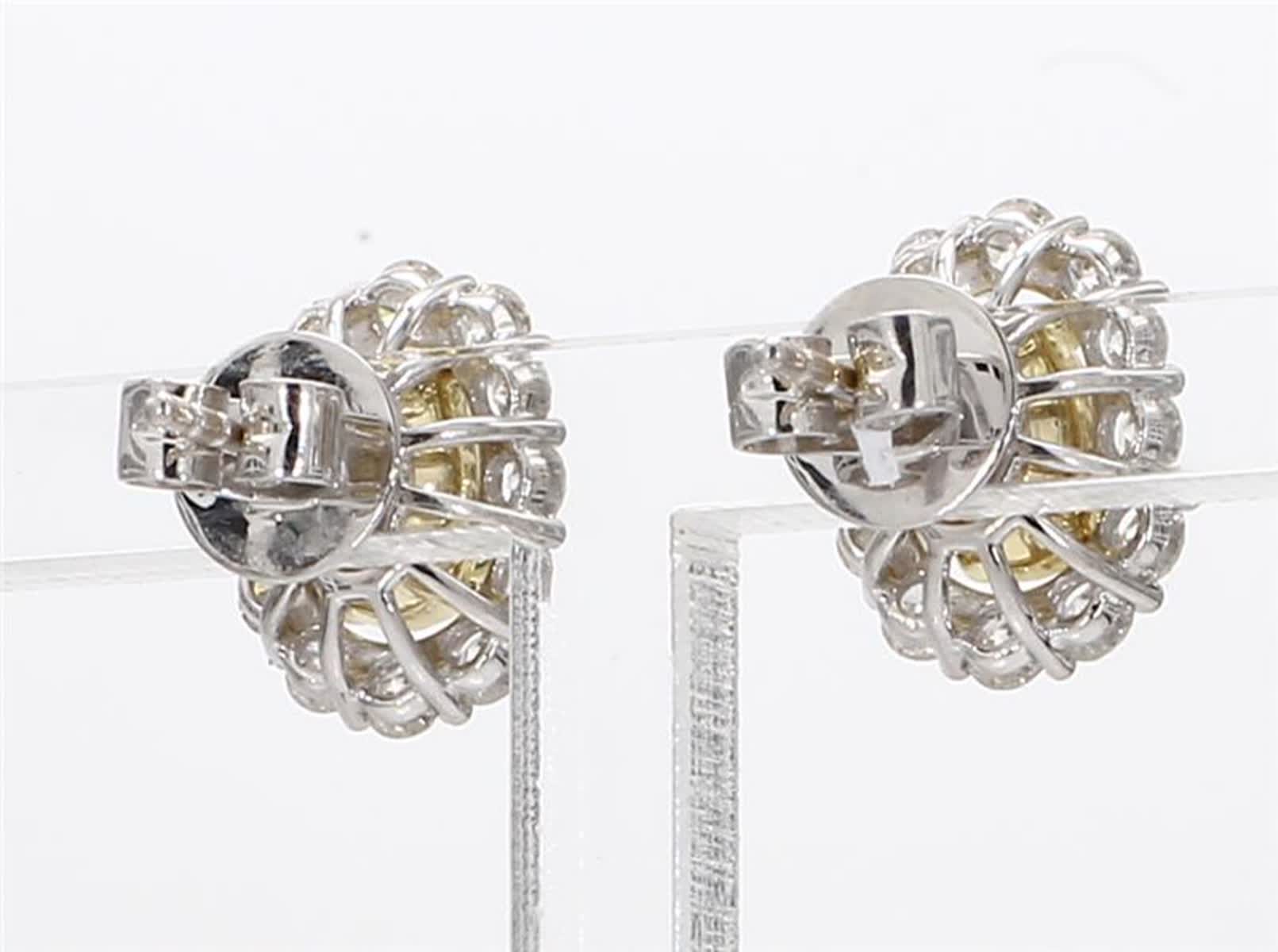 Natural Yellow Oval and White Diamond 2.67 Carat TW Gold Stud Earrings