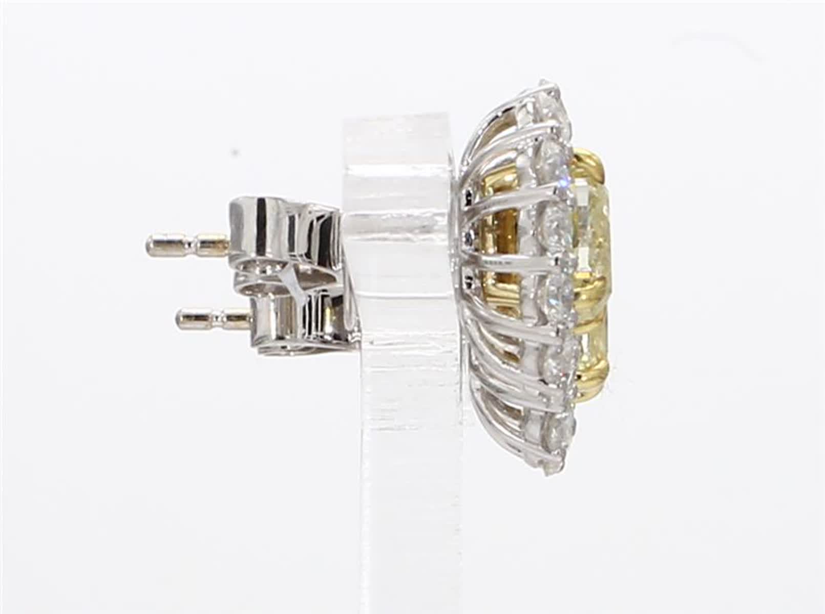 Natural Yellow Oval and White Diamond 2.67 Carat TW Gold Stud Earrings
