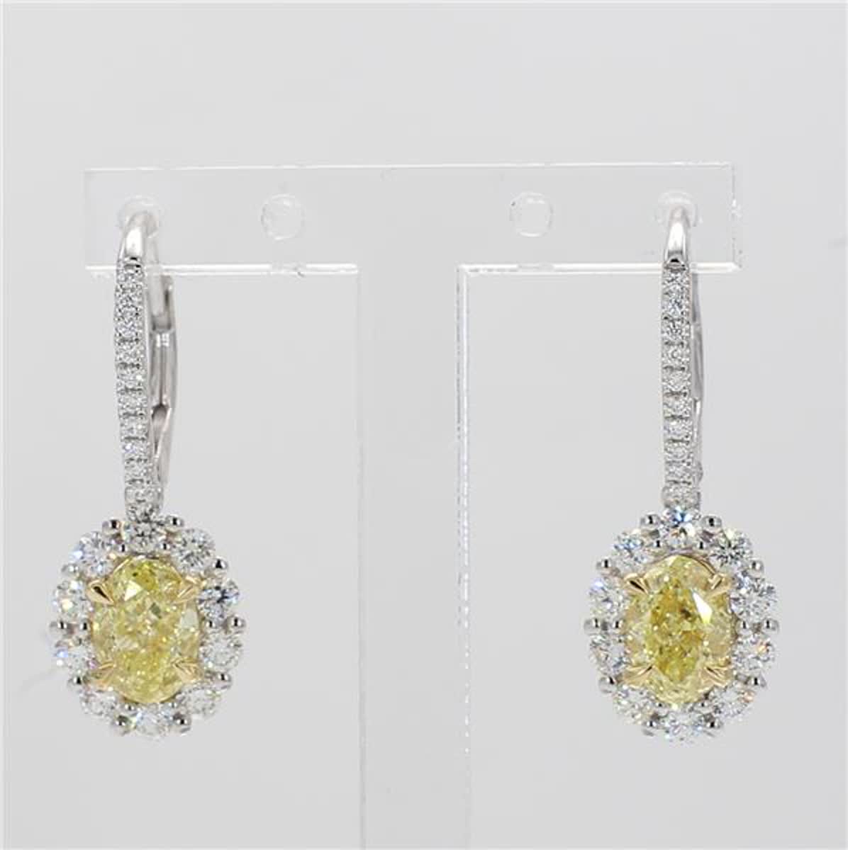 Natural Yellow Oval and White Diamond 2.17 Carat TW Gold Drop Earrings