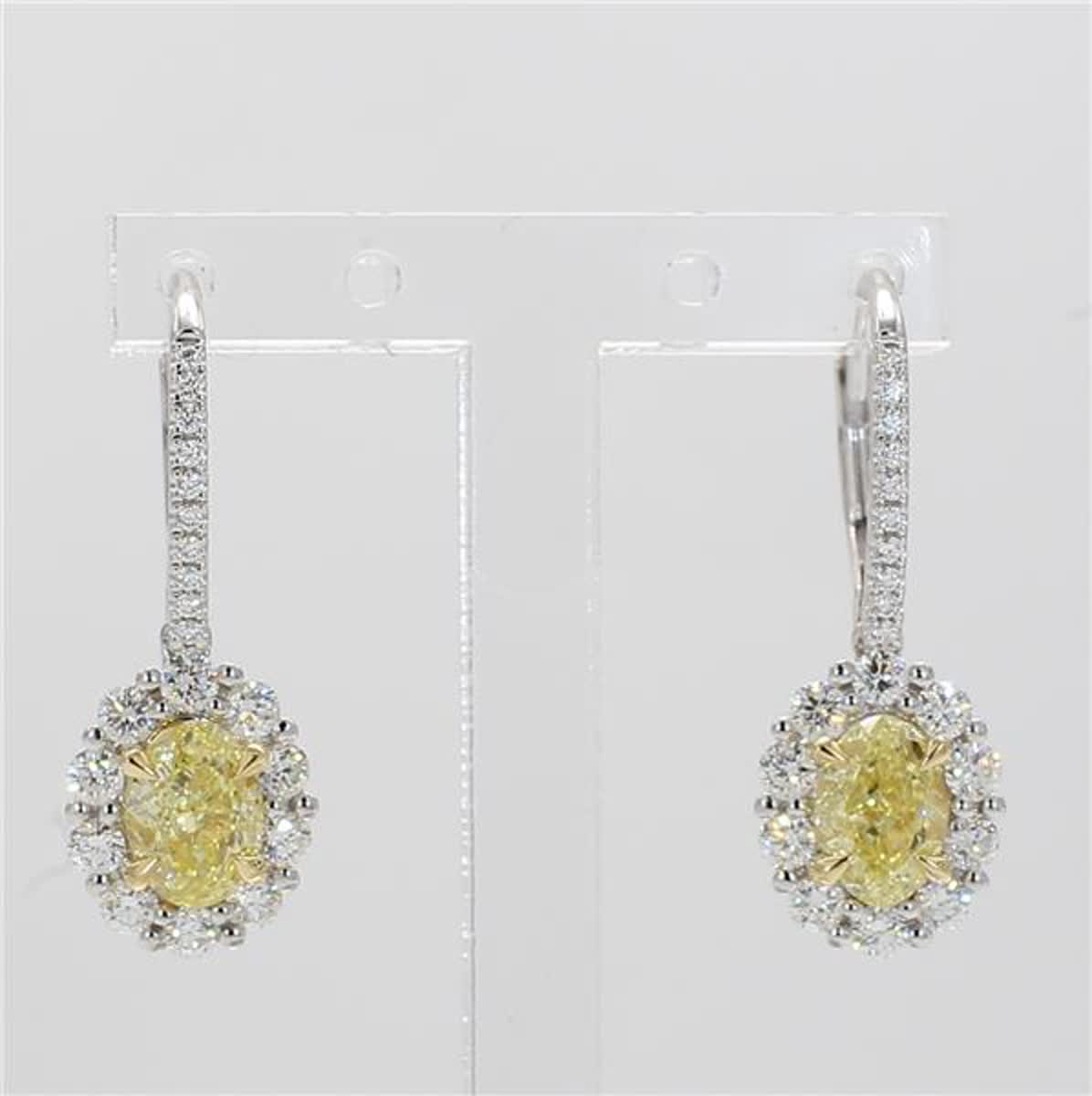 Natural Yellow Oval and White Diamond 2.17 Carat TW Gold Drop Earrings