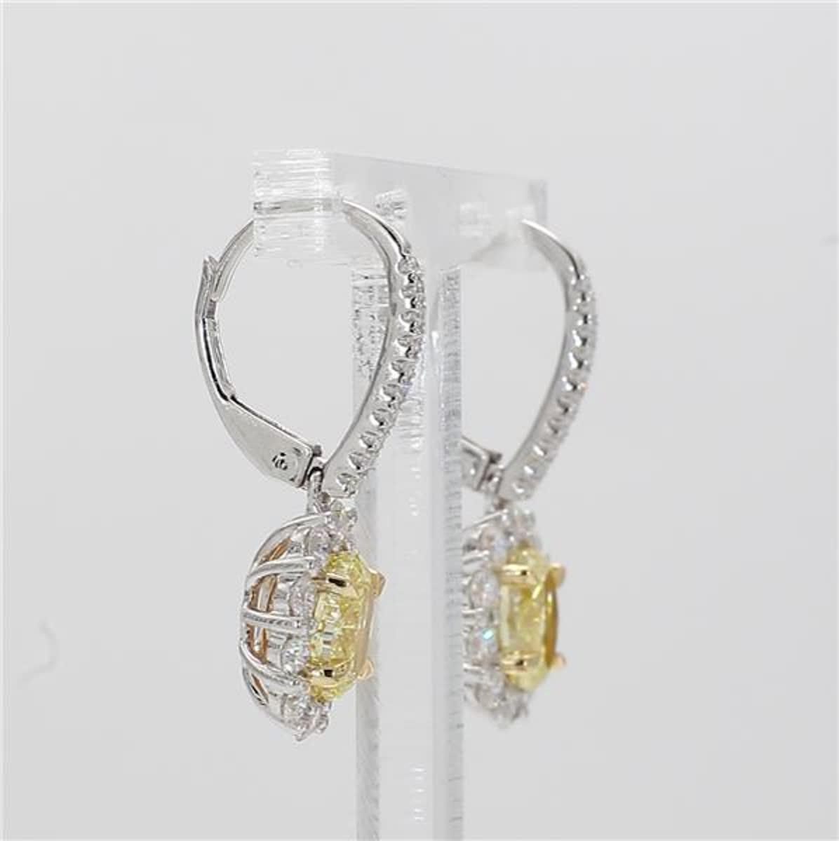Natural Yellow Oval and White Diamond 2.17 Carat TW Gold Drop Earrings