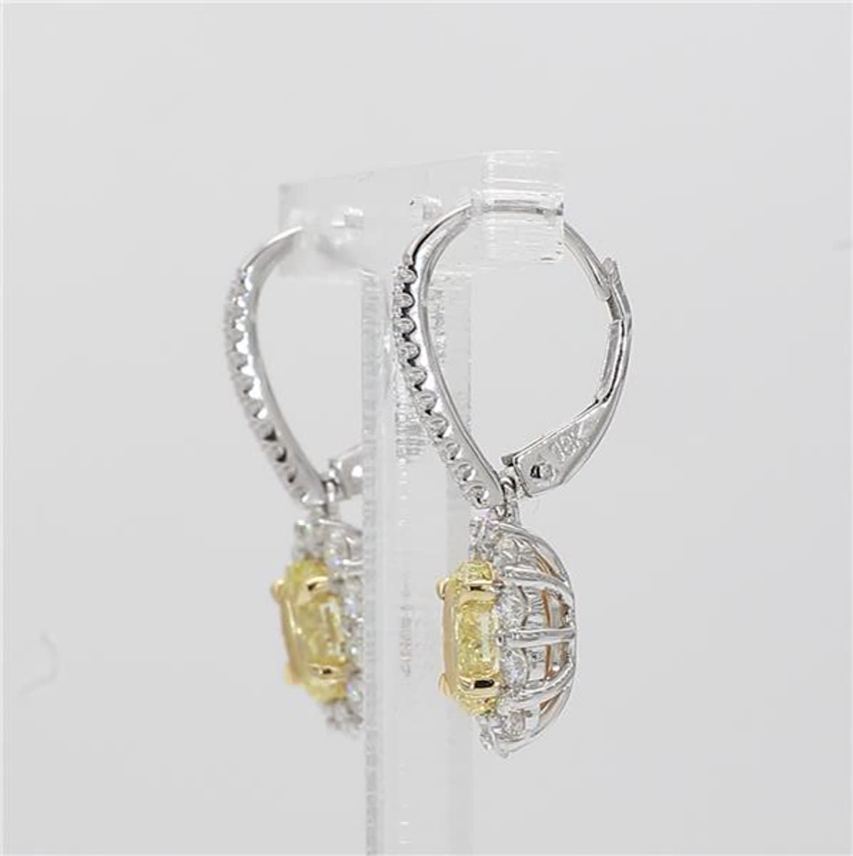 Natural Yellow Oval and White Diamond 2.17 Carat TW Gold Drop Earrings