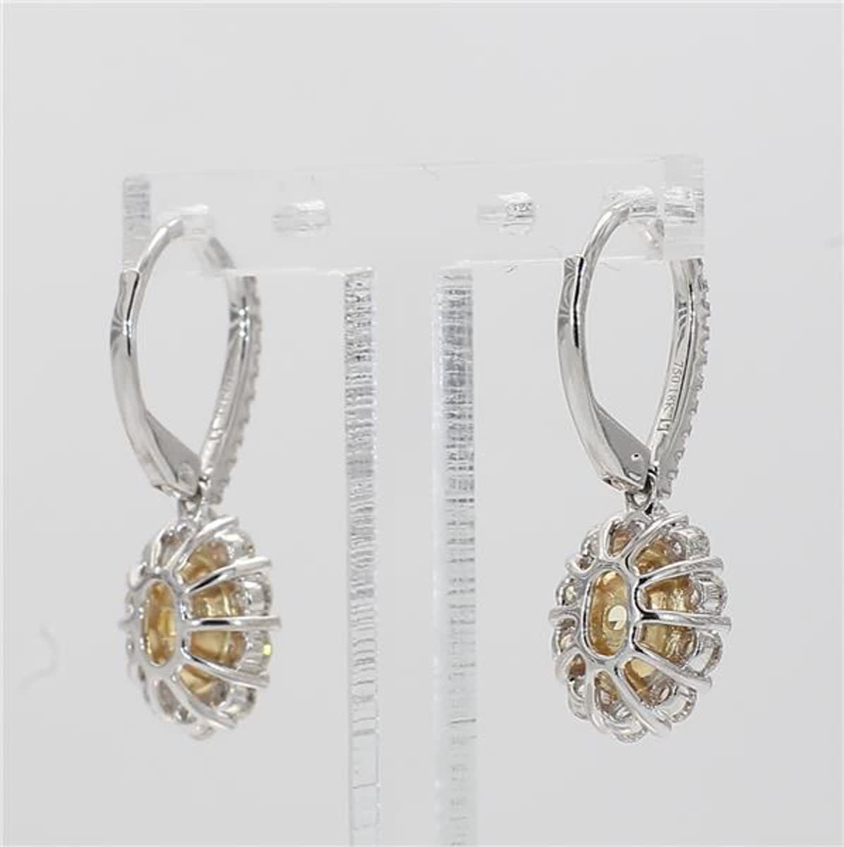 Natural Yellow Oval and White Diamond 2.17 Carat TW Gold Drop Earrings