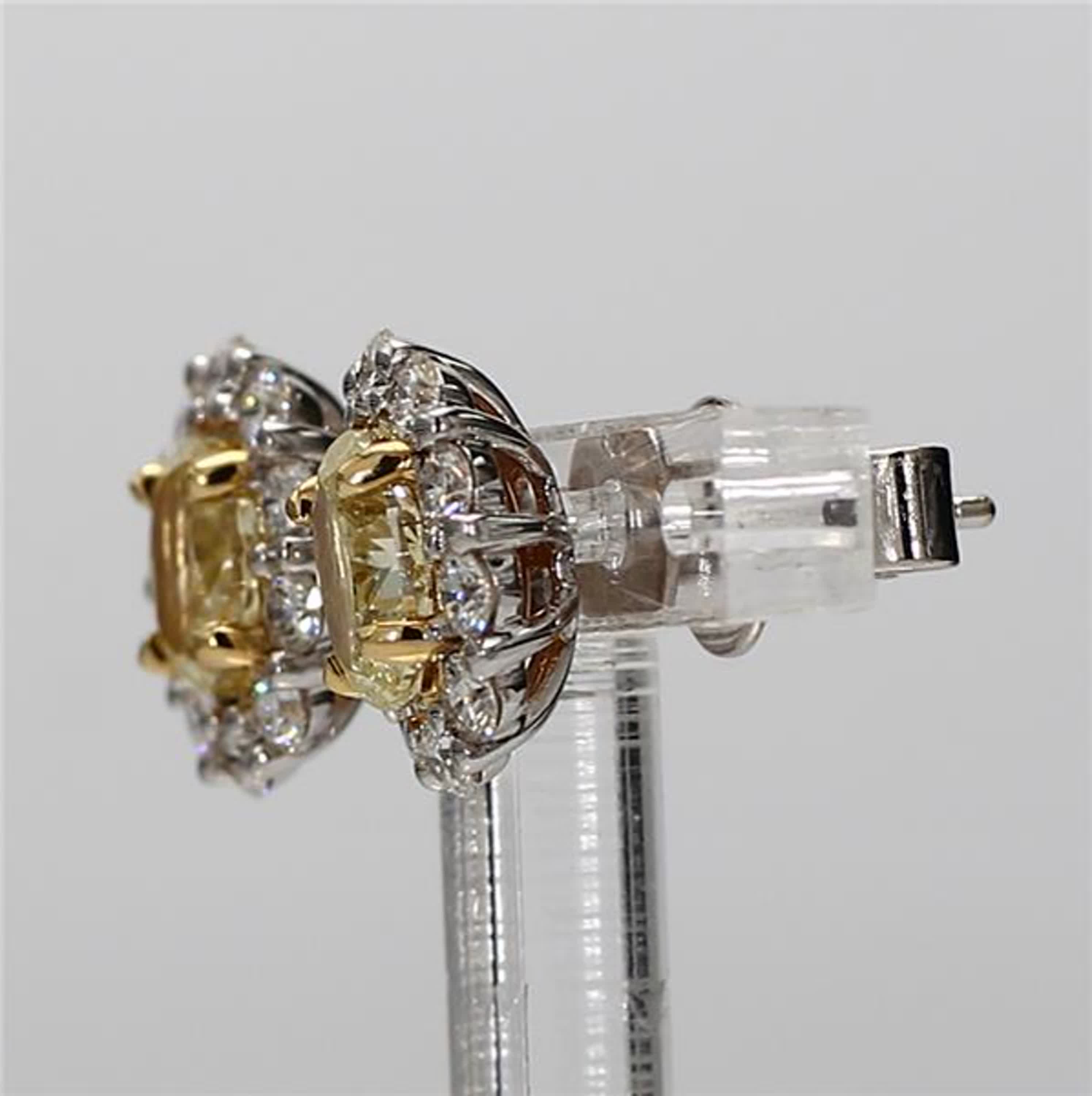 Natural Yellow Oval and White Diamond 2.15 Carat TW Gold Stud Earrings