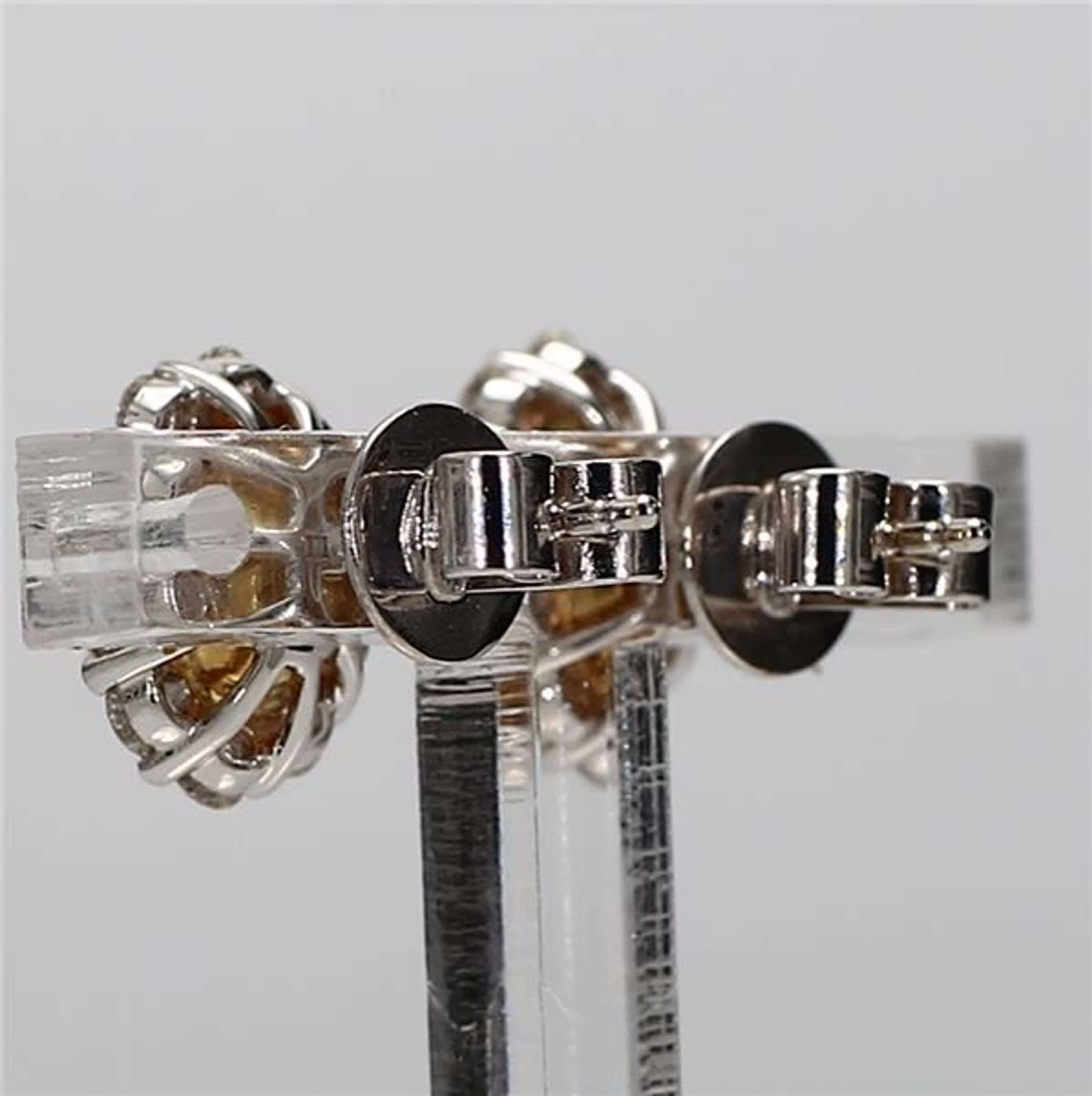 Natural Yellow Oval and White Diamond 2.15 Carat TW Gold Stud Earrings