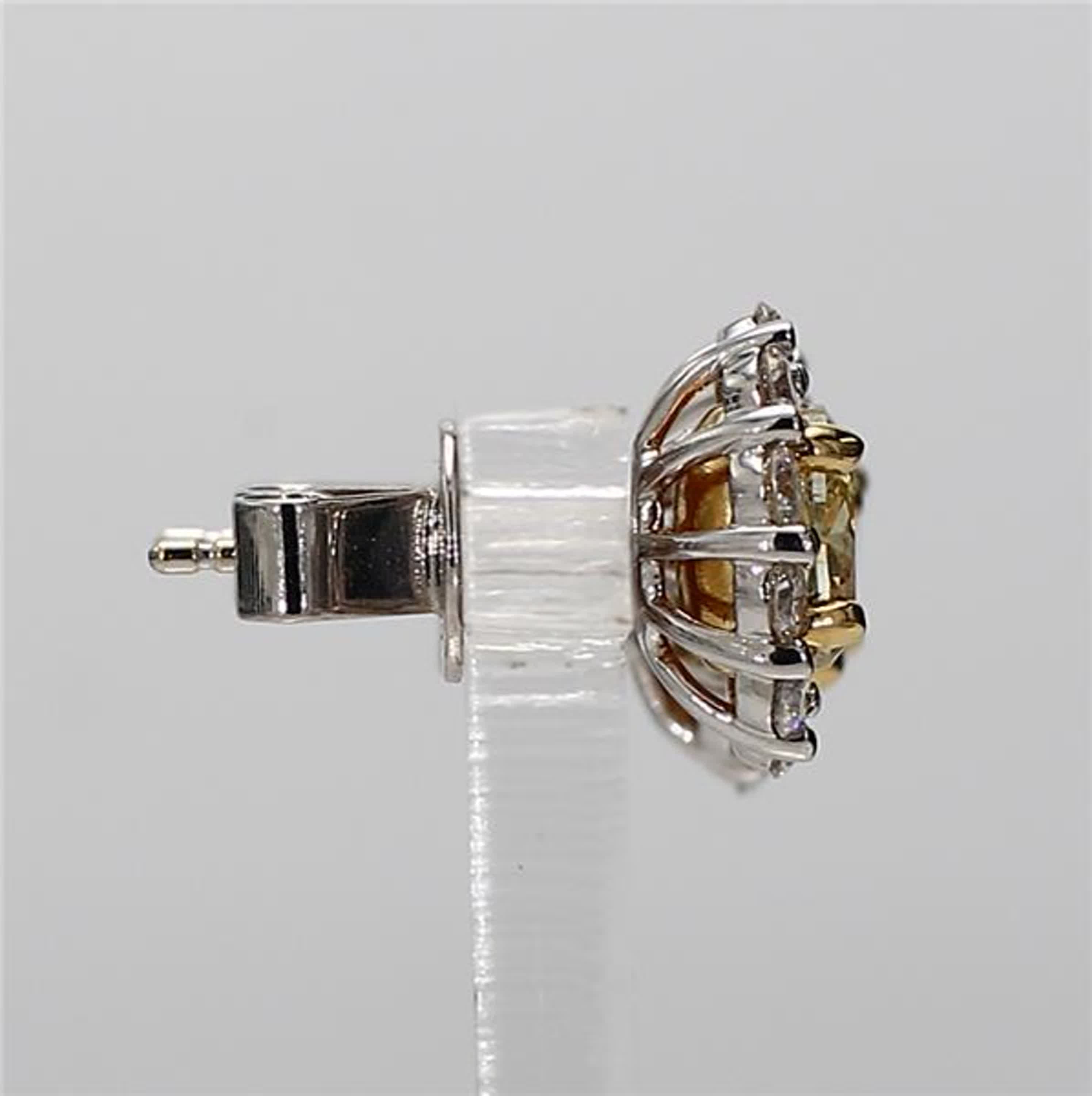 Natural Yellow Oval and White Diamond 2.15 Carat TW Gold Stud Earrings