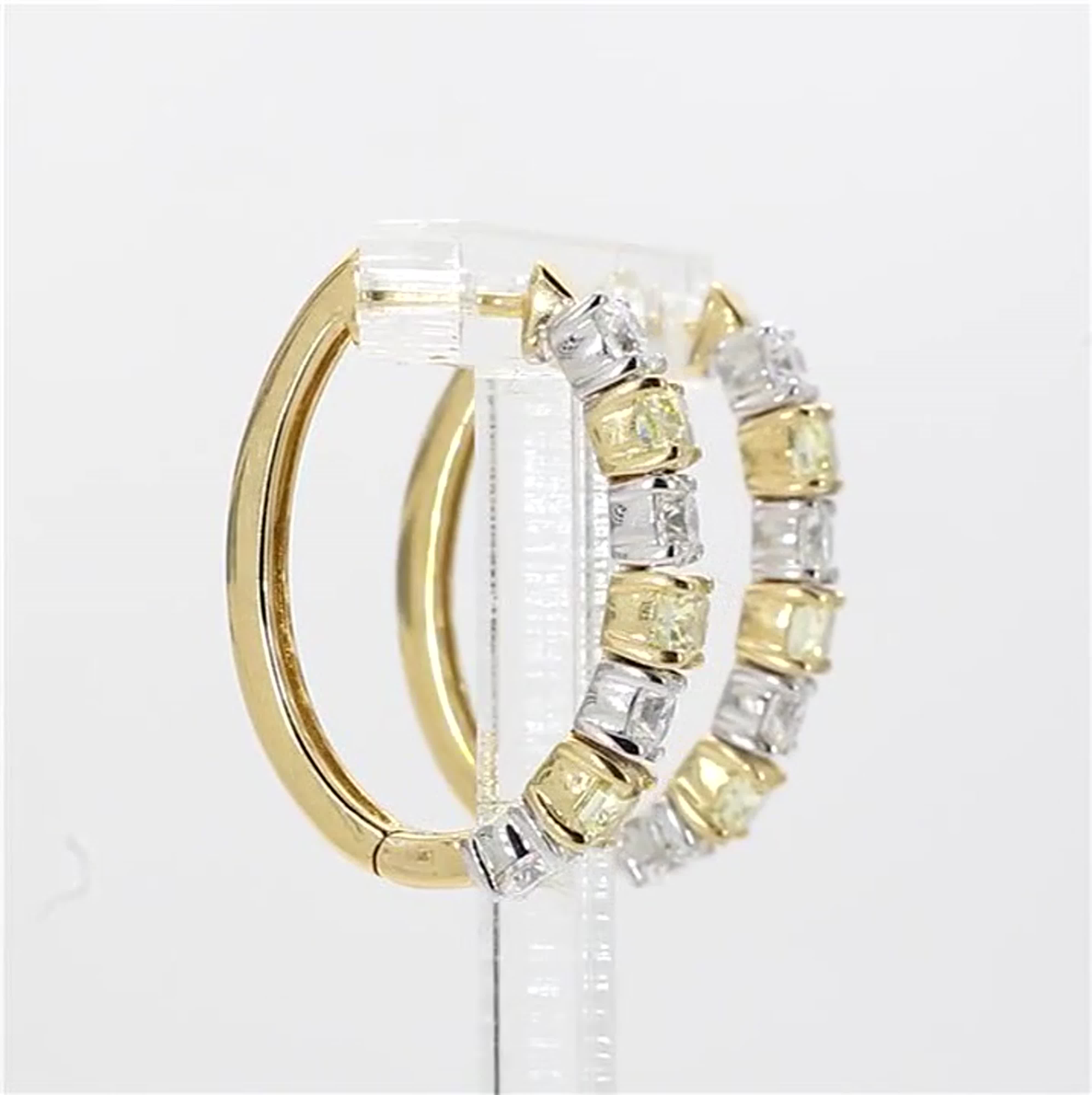 Natural Yellow Cushion and White Diamond 1.00 Carat TW Gold Hoop Earrings