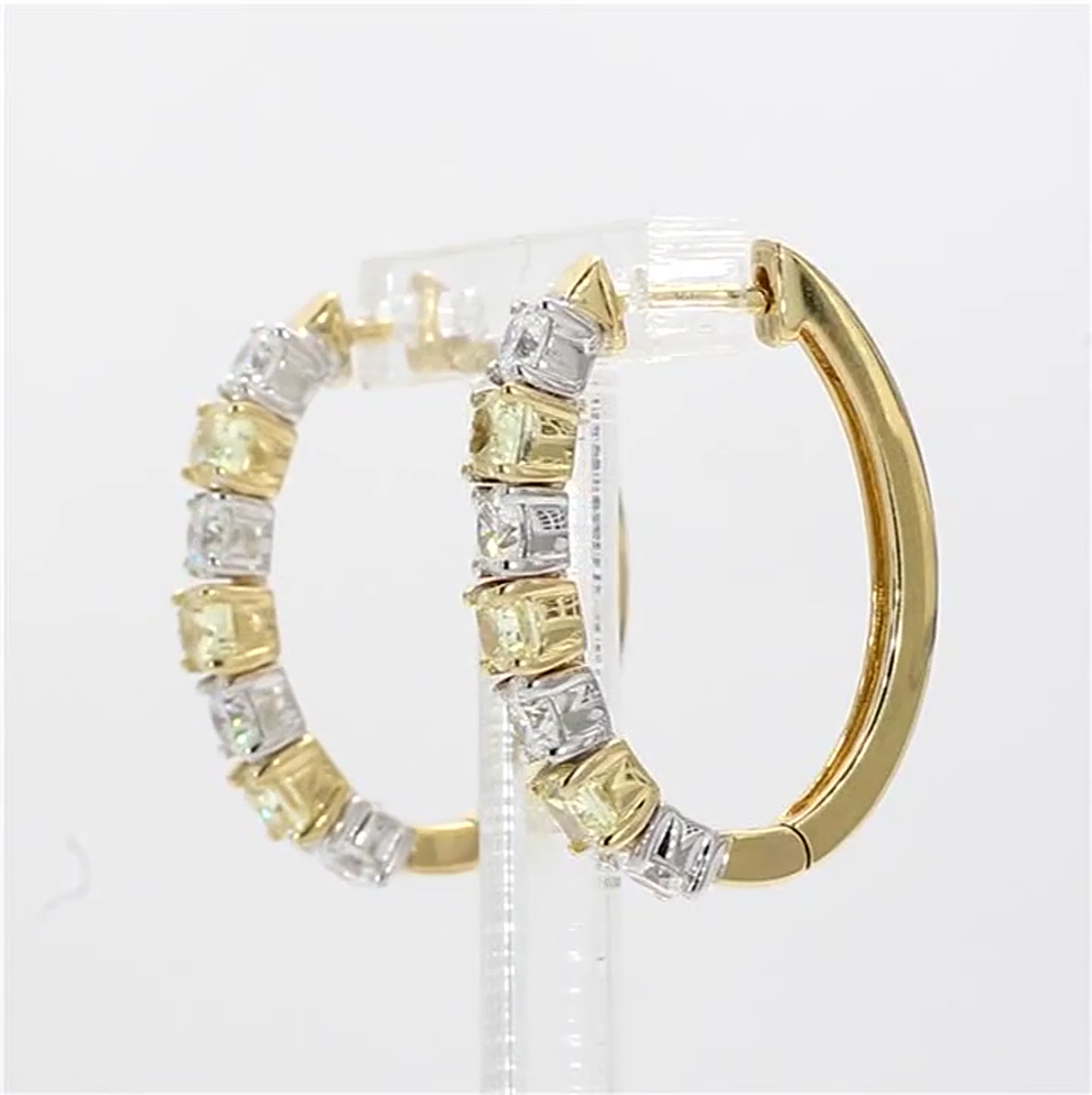 Natural Yellow Cushion and White Diamond 1.00 Carat TW Gold Hoop Earrings