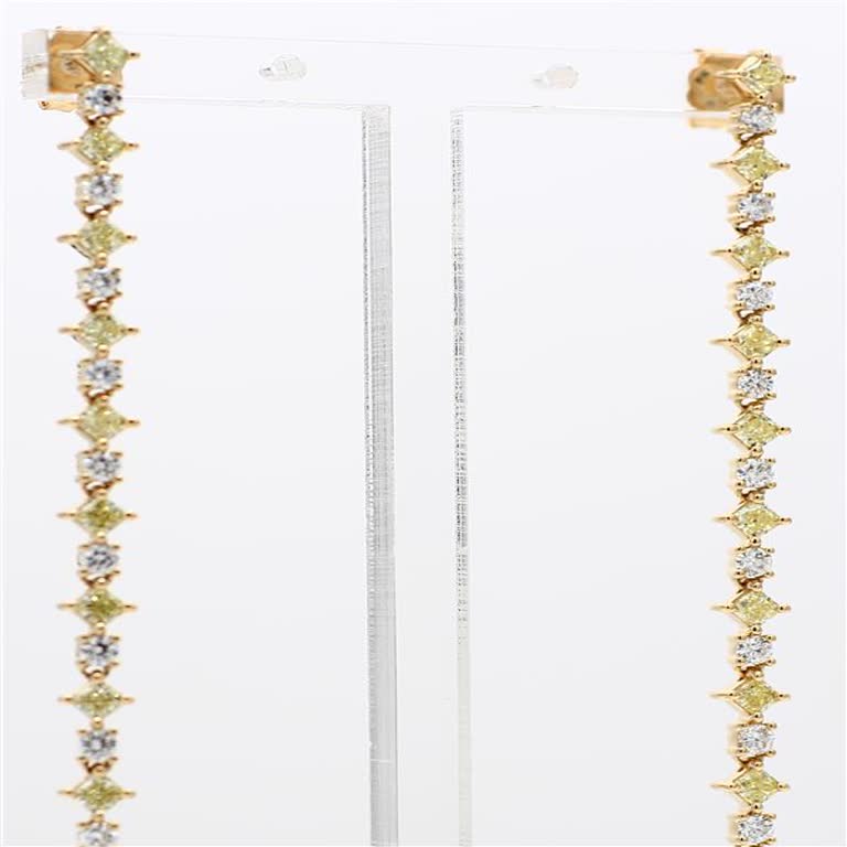 Natural Yellow Radiant and White Diamond 2.67 Carat TW Yellow Gold Earrings