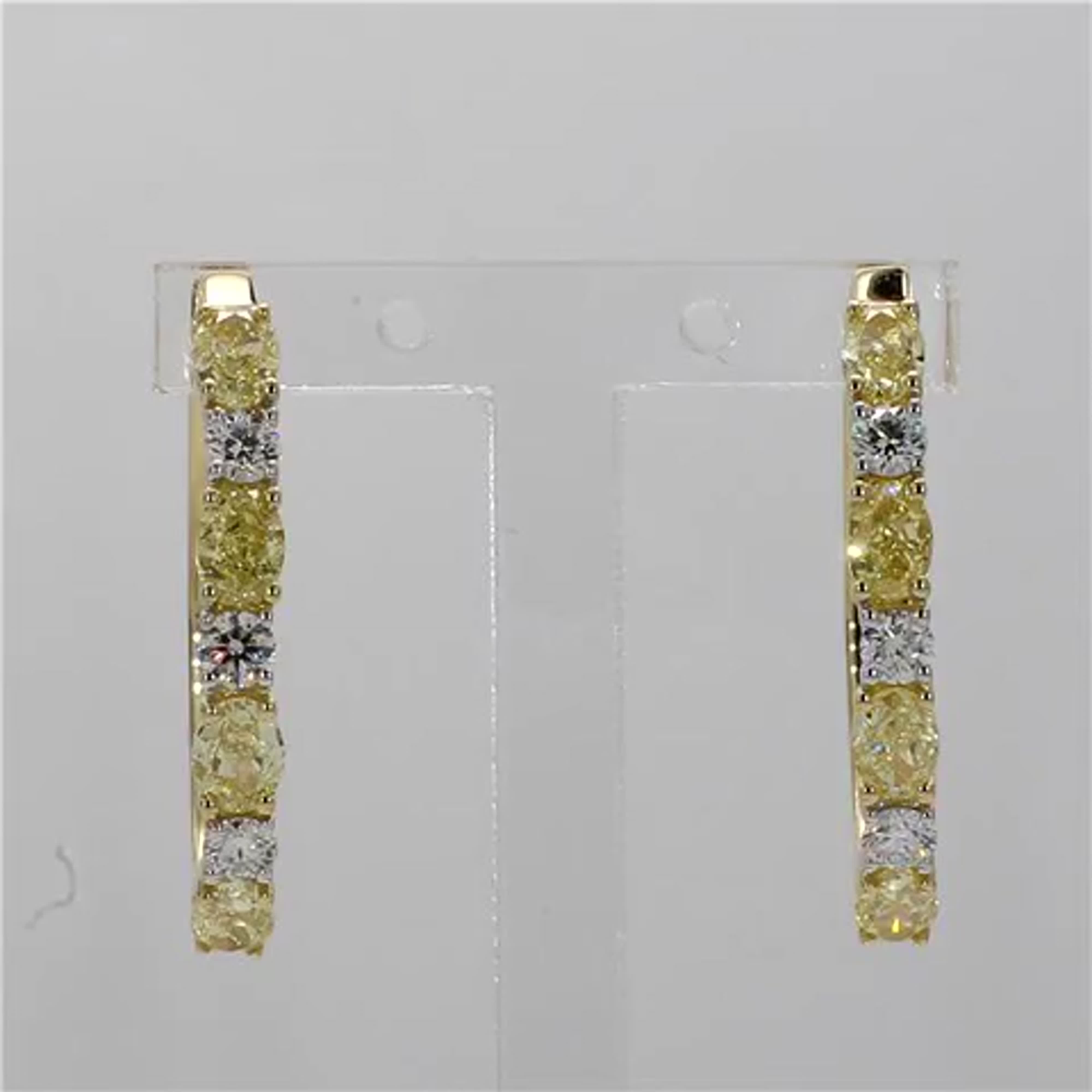 Natural Yellow Oval and White Diamond 2.41 Carat TW Gold Hoop Earrings