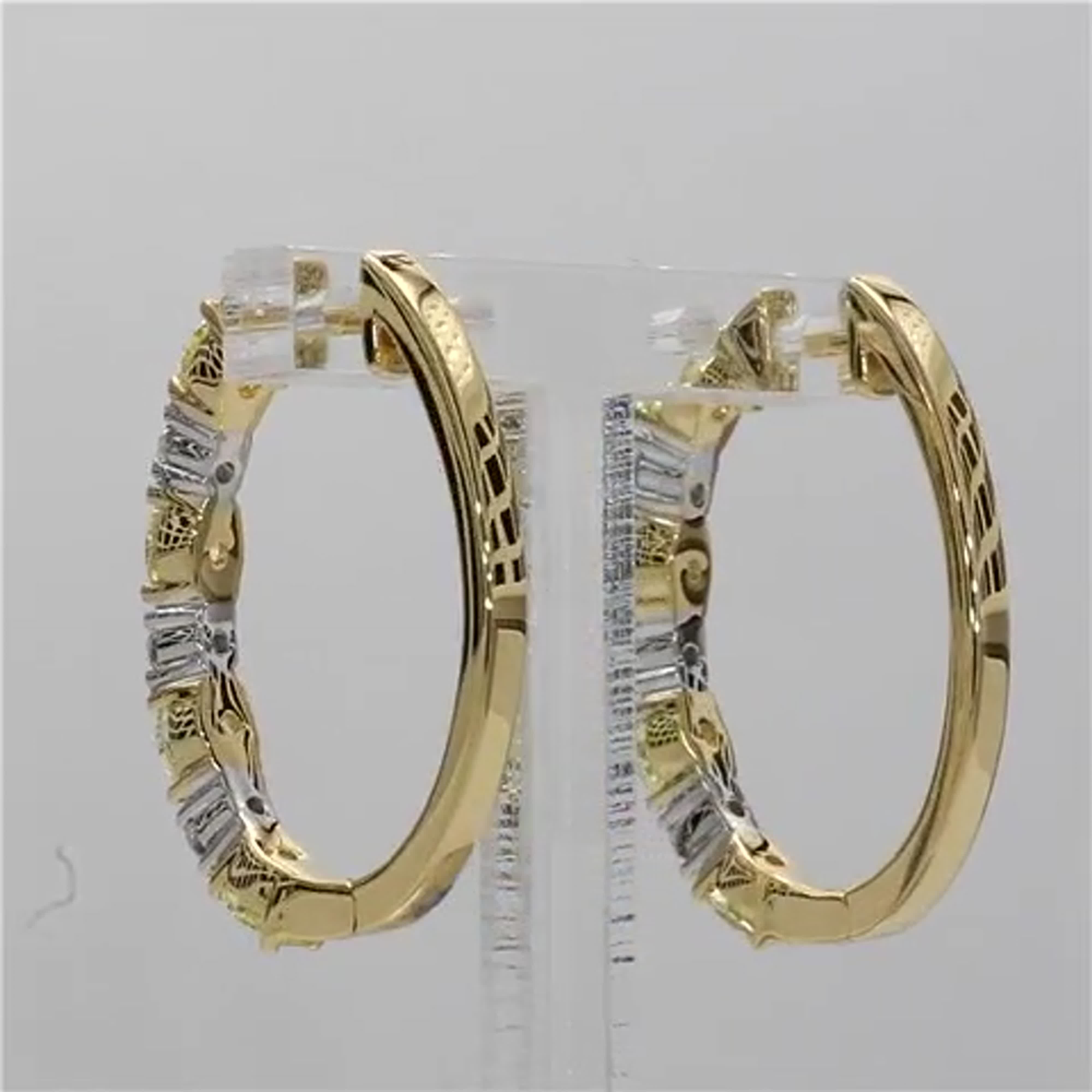 Natural Yellow Oval and White Diamond 2.41 Carat TW Gold Hoop Earrings