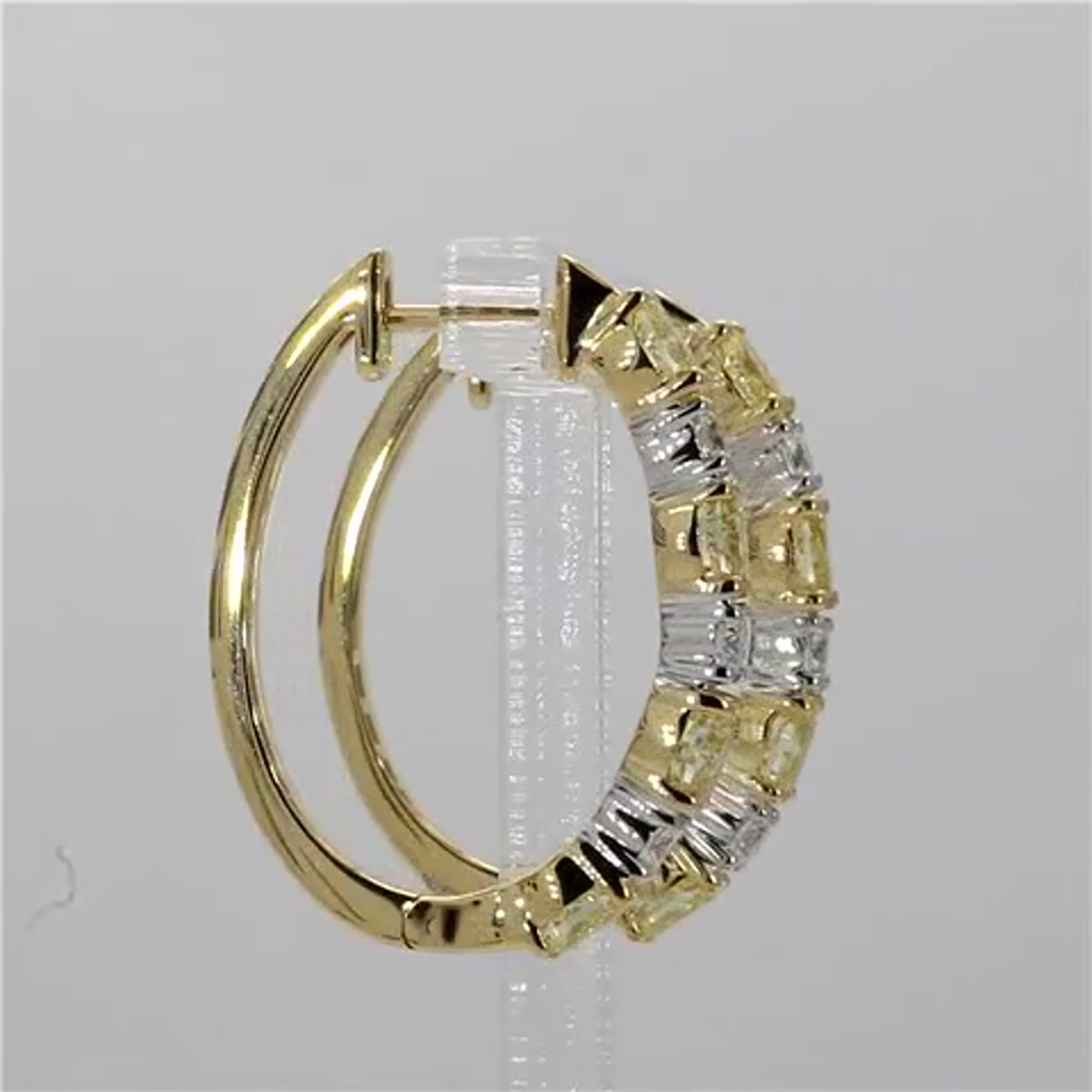 Natural Yellow Oval and White Diamond 2.41 Carat TW Gold Hoop Earrings
