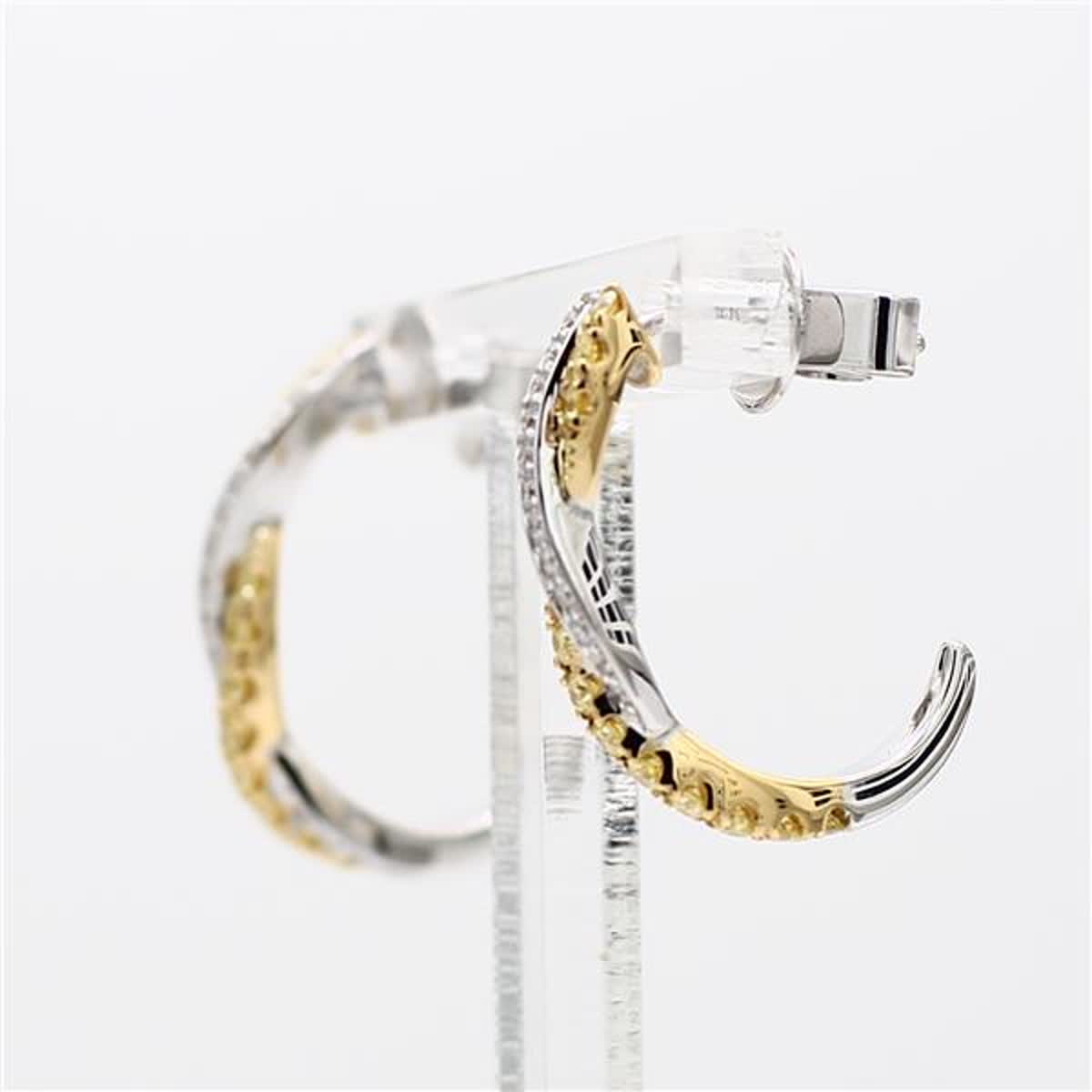 Natural Yellow Round and White Diamond .49 Carats TW Gold Drop Earrings