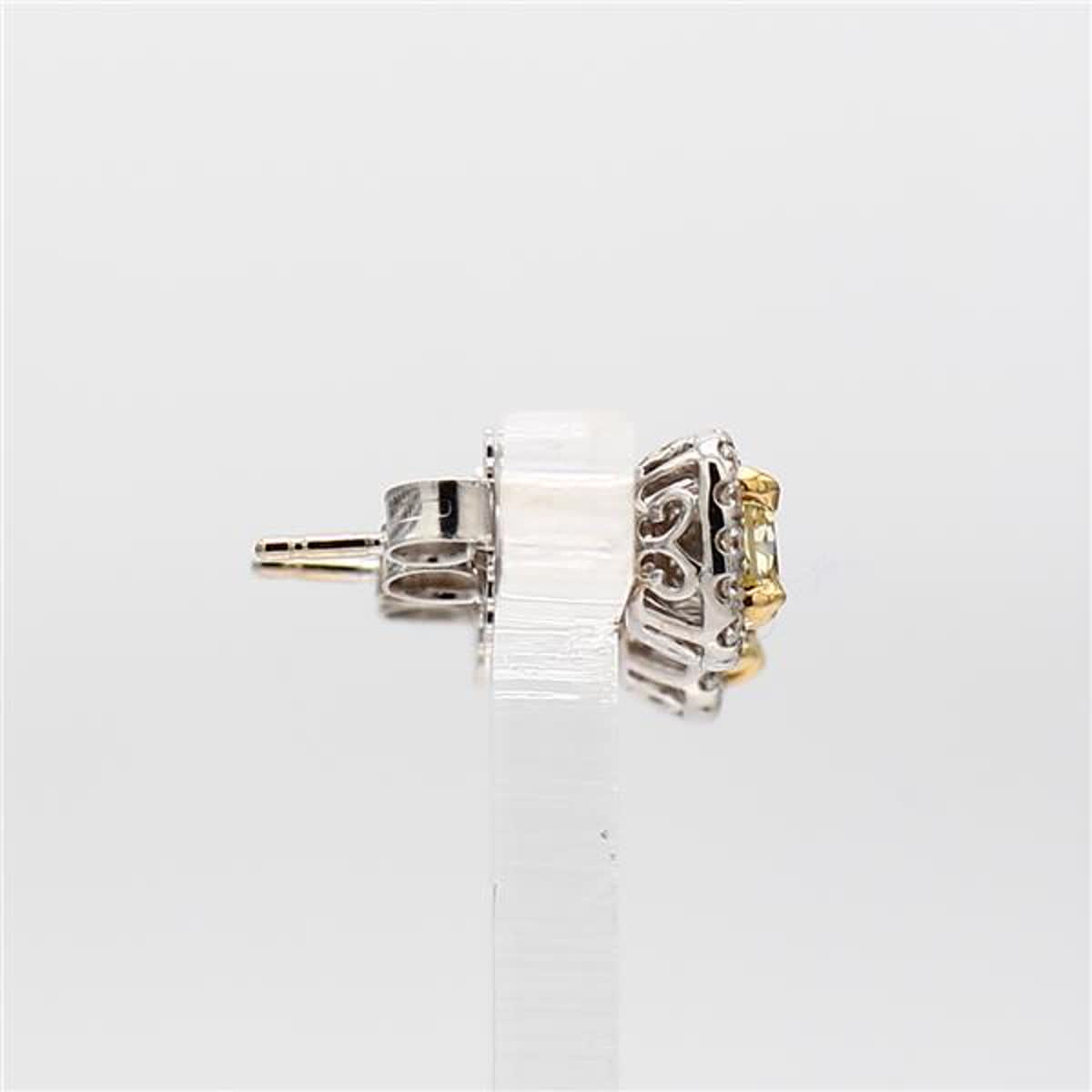 Natural Yellow Radiant and White Diamond .89 Carat TW Gold Stud Earrings