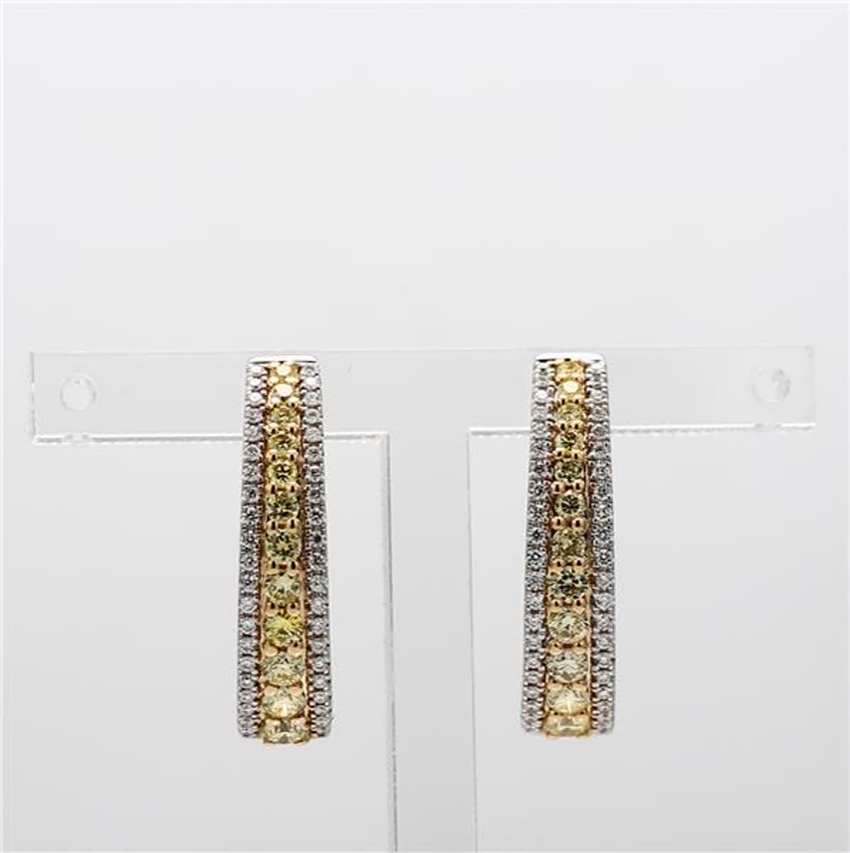 Natural Yellow Round and White Diamond 1.06 Carat TW Gold Drop Earrings