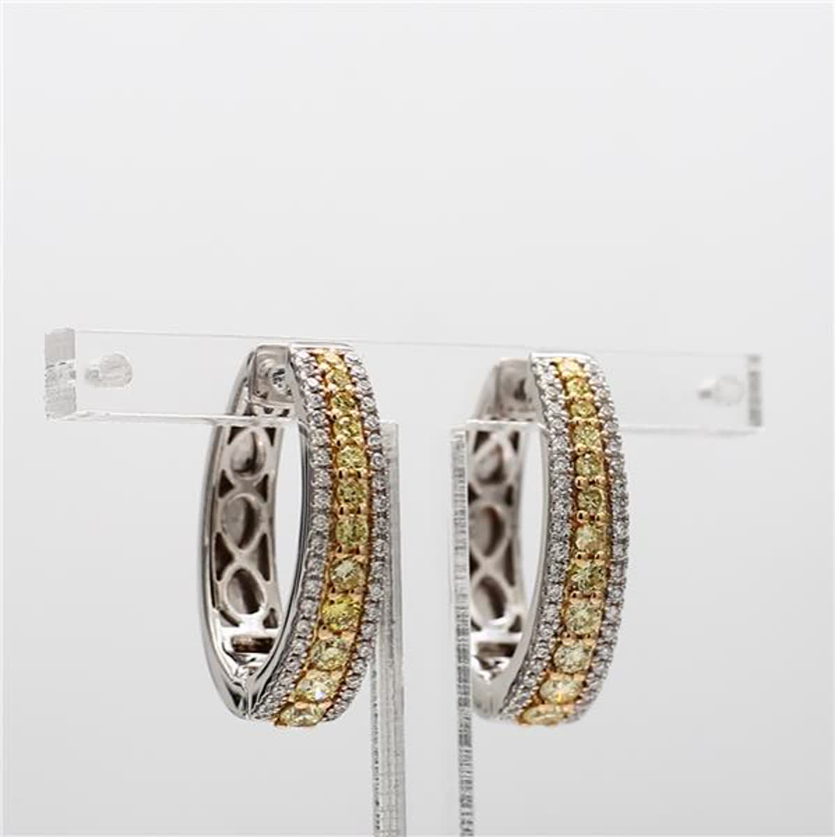 Natural Yellow Round and White Diamond 1.06 Carat TW Gold Drop Earrings
