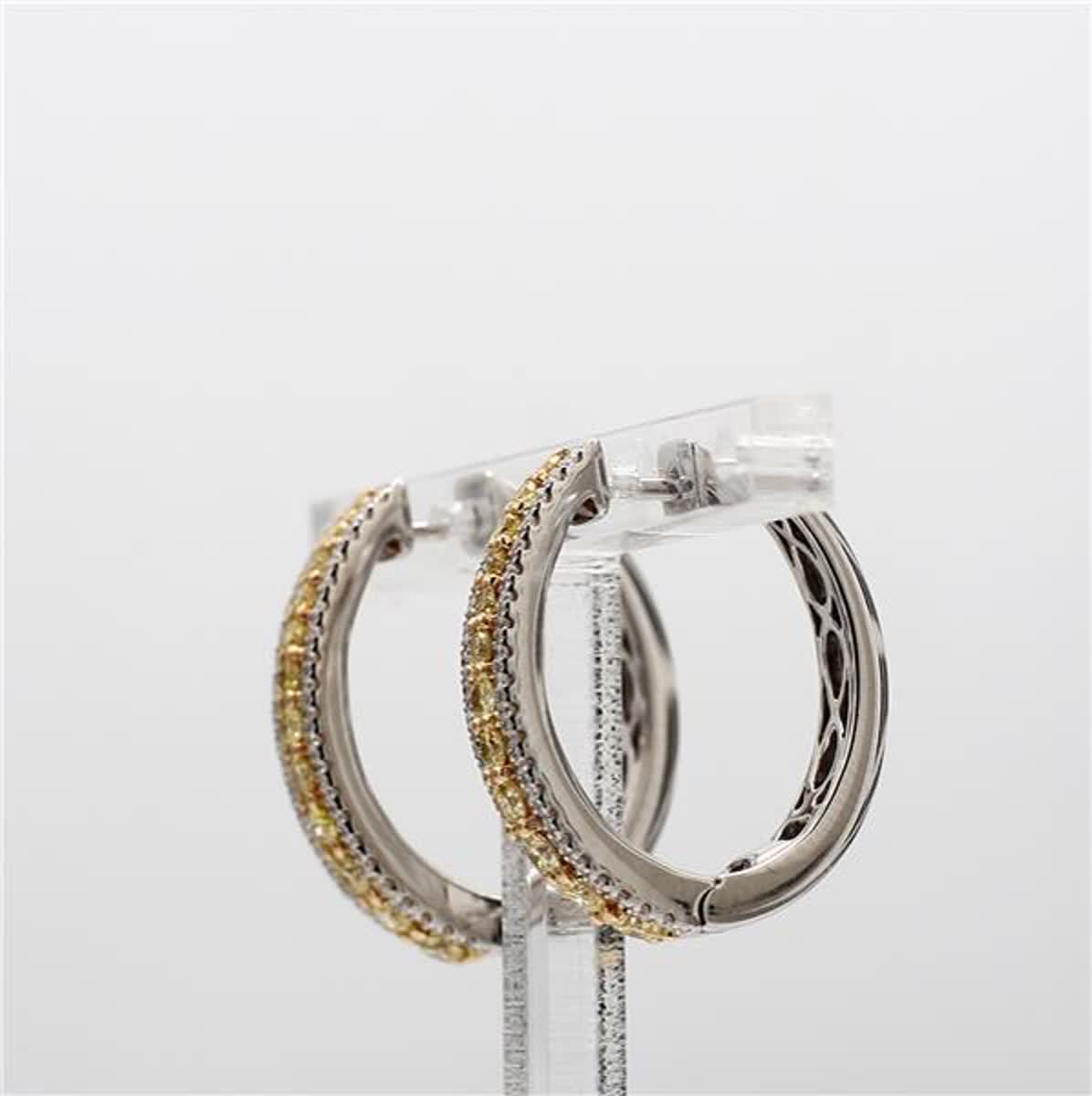 Natural Yellow Round and White Diamond 1.06 Carat TW Gold Drop Earrings