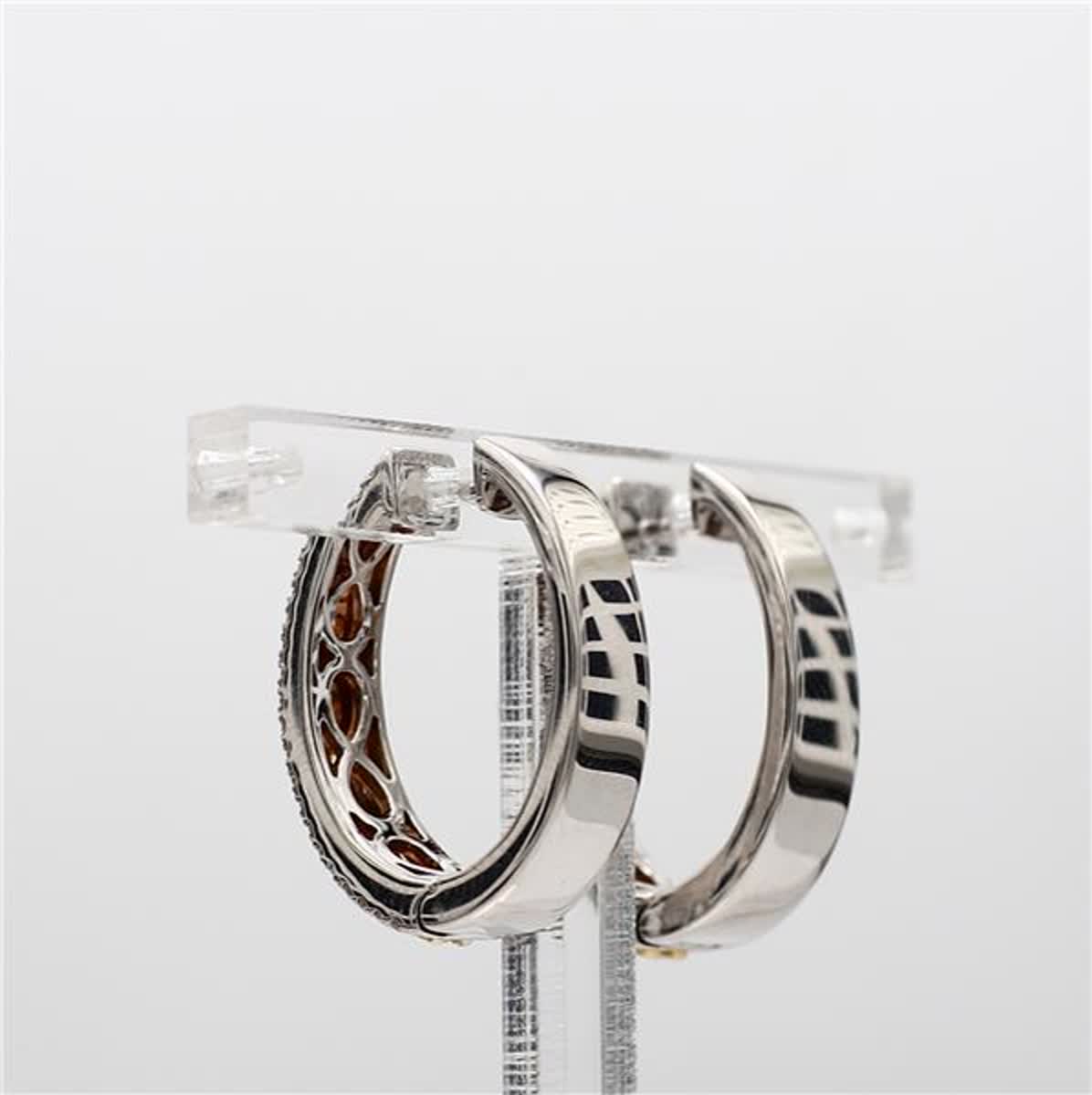 Natural Yellow Round and White Diamond 1.06 Carat TW Gold Drop Earrings