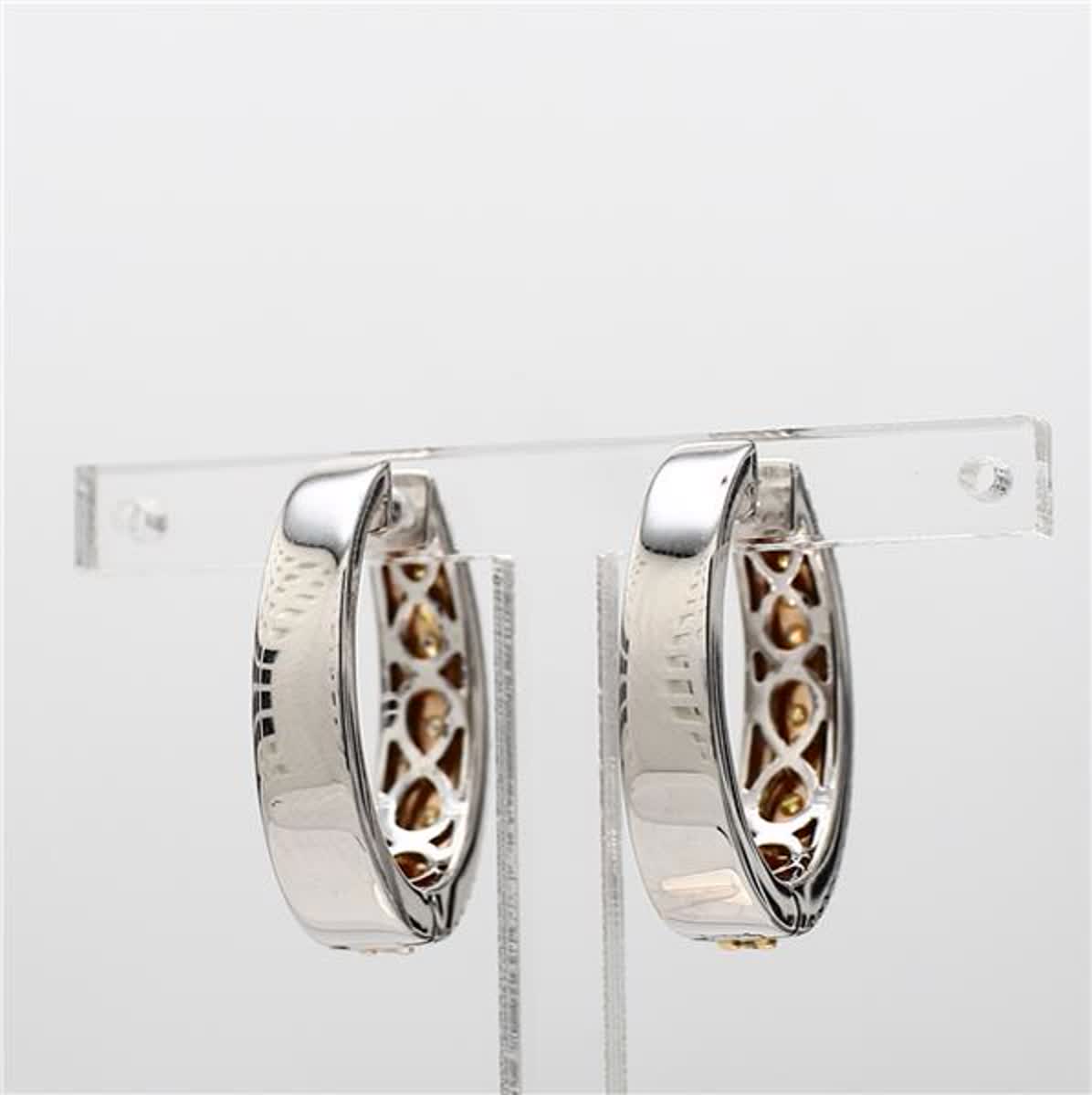 Natural Yellow Round and White Diamond 1.06 Carat TW Gold Drop Earrings