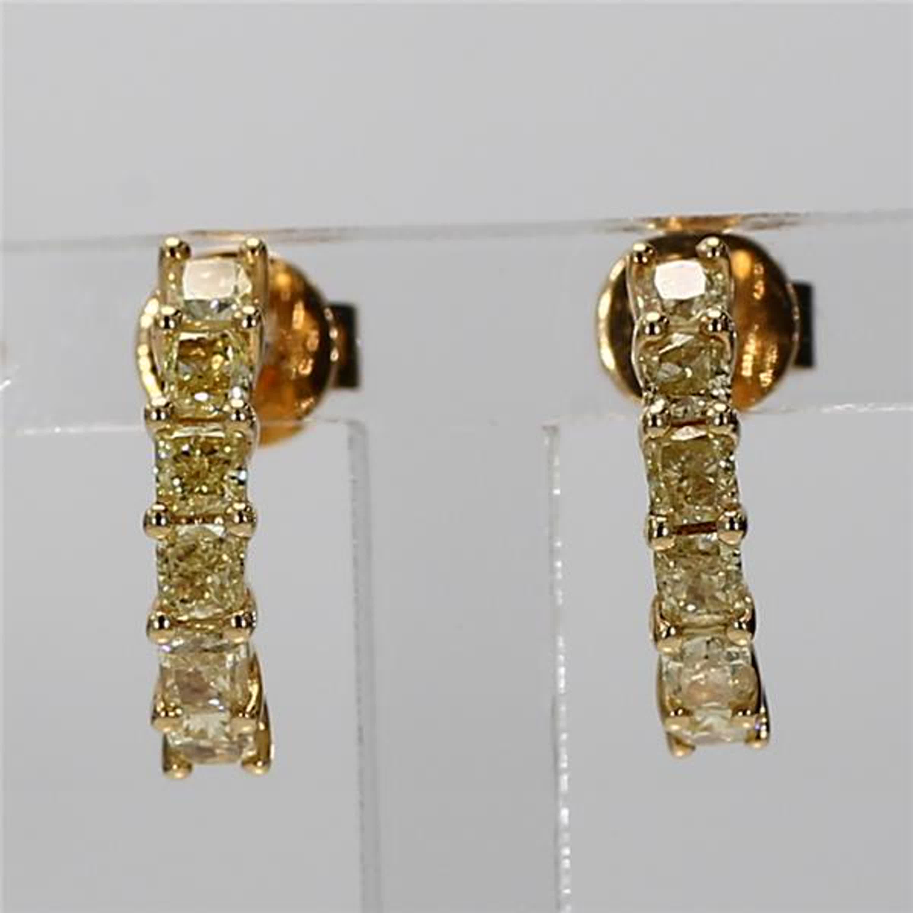 Natural Yellow Cushion Diamond .82 Carat TW Yellow Gold Drop Earrings