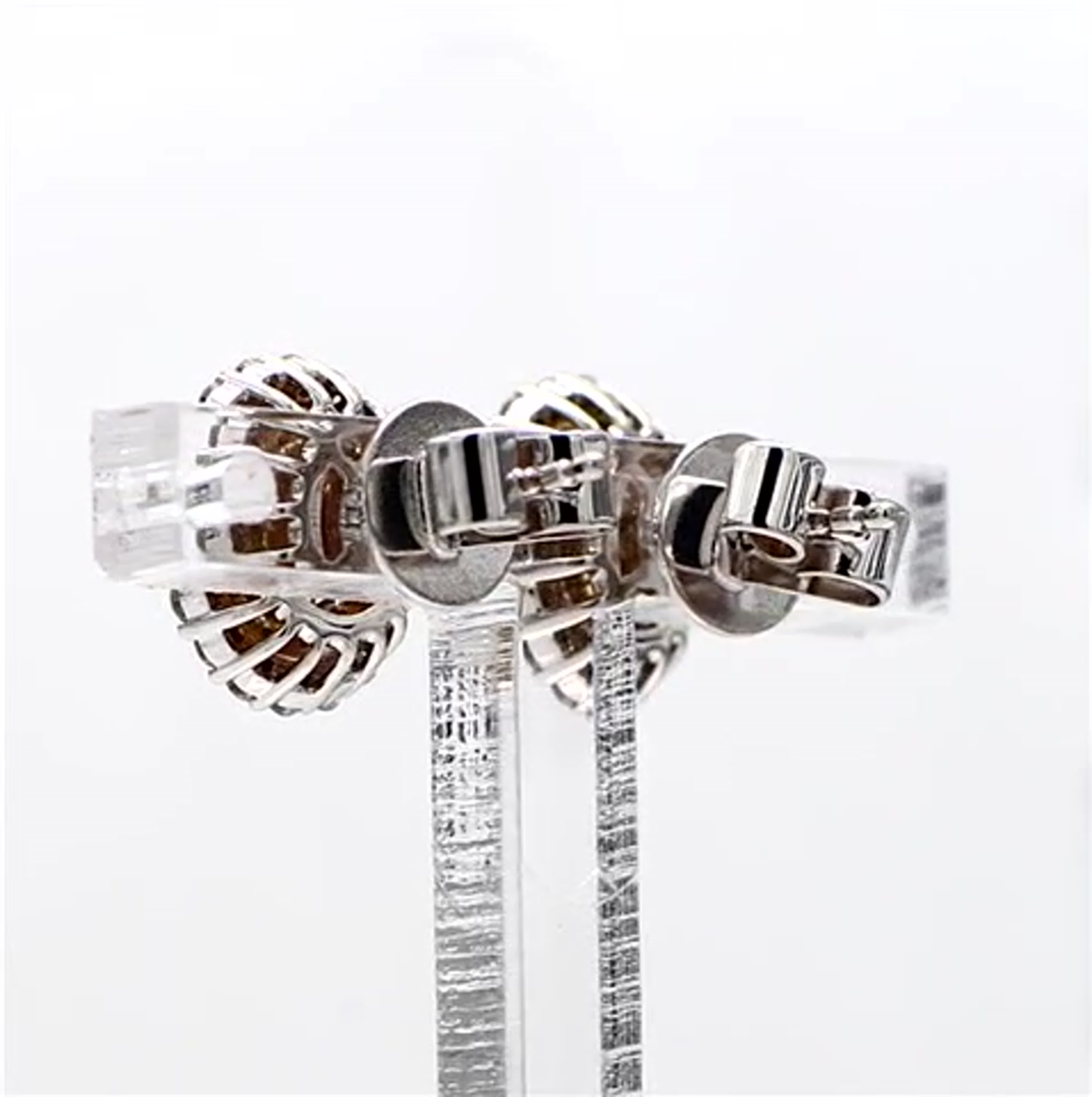 Natural Yellow Oval and White Diamond 1.02 Carat TW Gold Stud Earrings