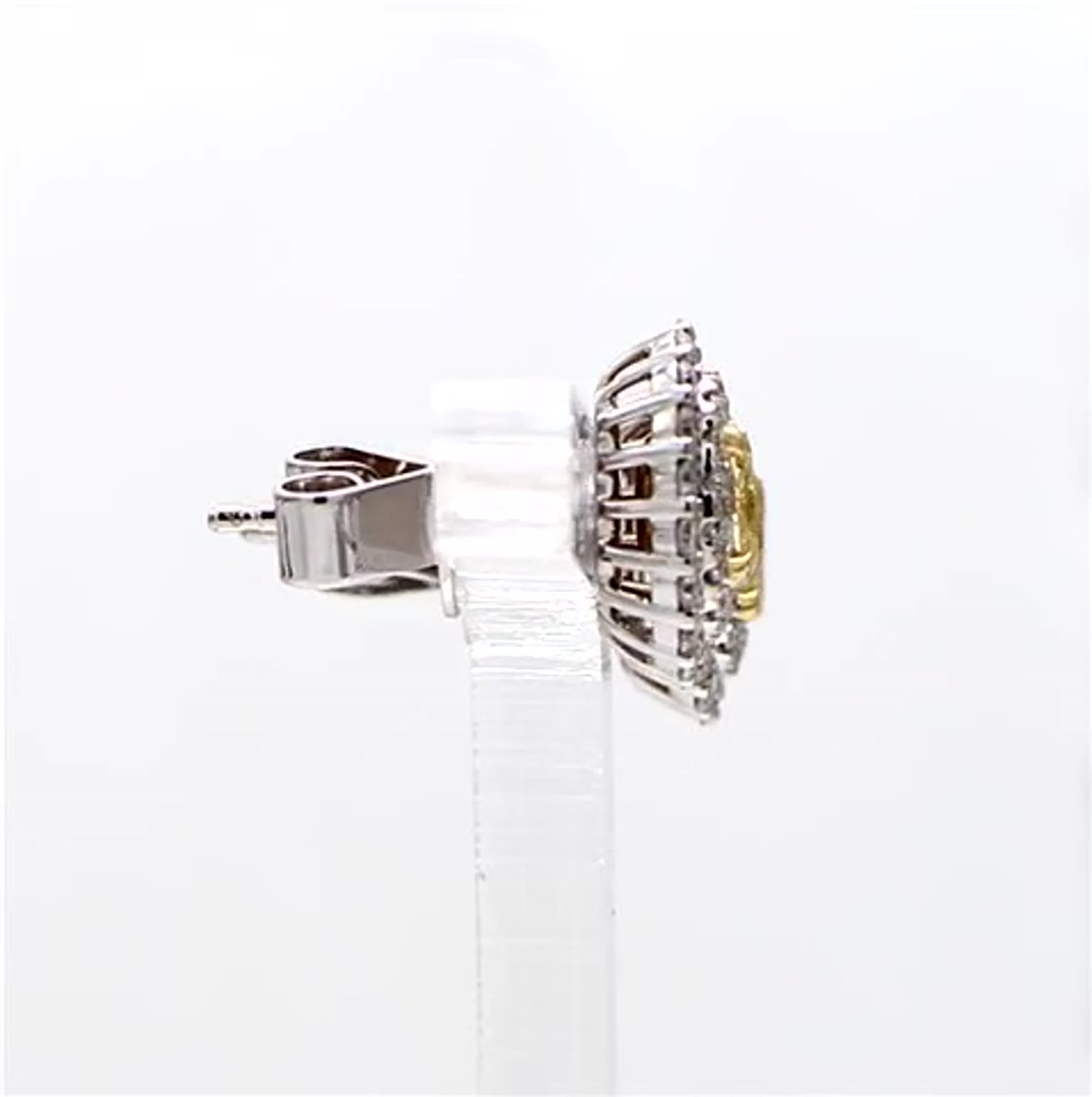 Natural Yellow Oval and White Diamond 1.02 Carat TW Gold Stud Earrings