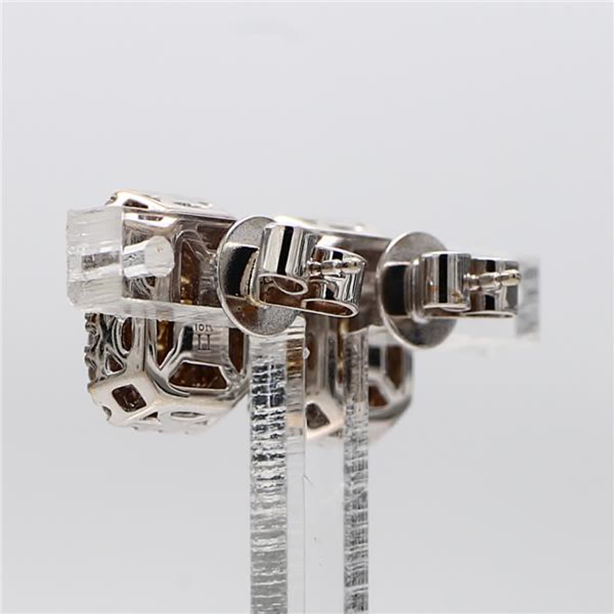 Natural Yellow Radiant and White Diamond 1.44 Carat TW Gold Stud Earrings