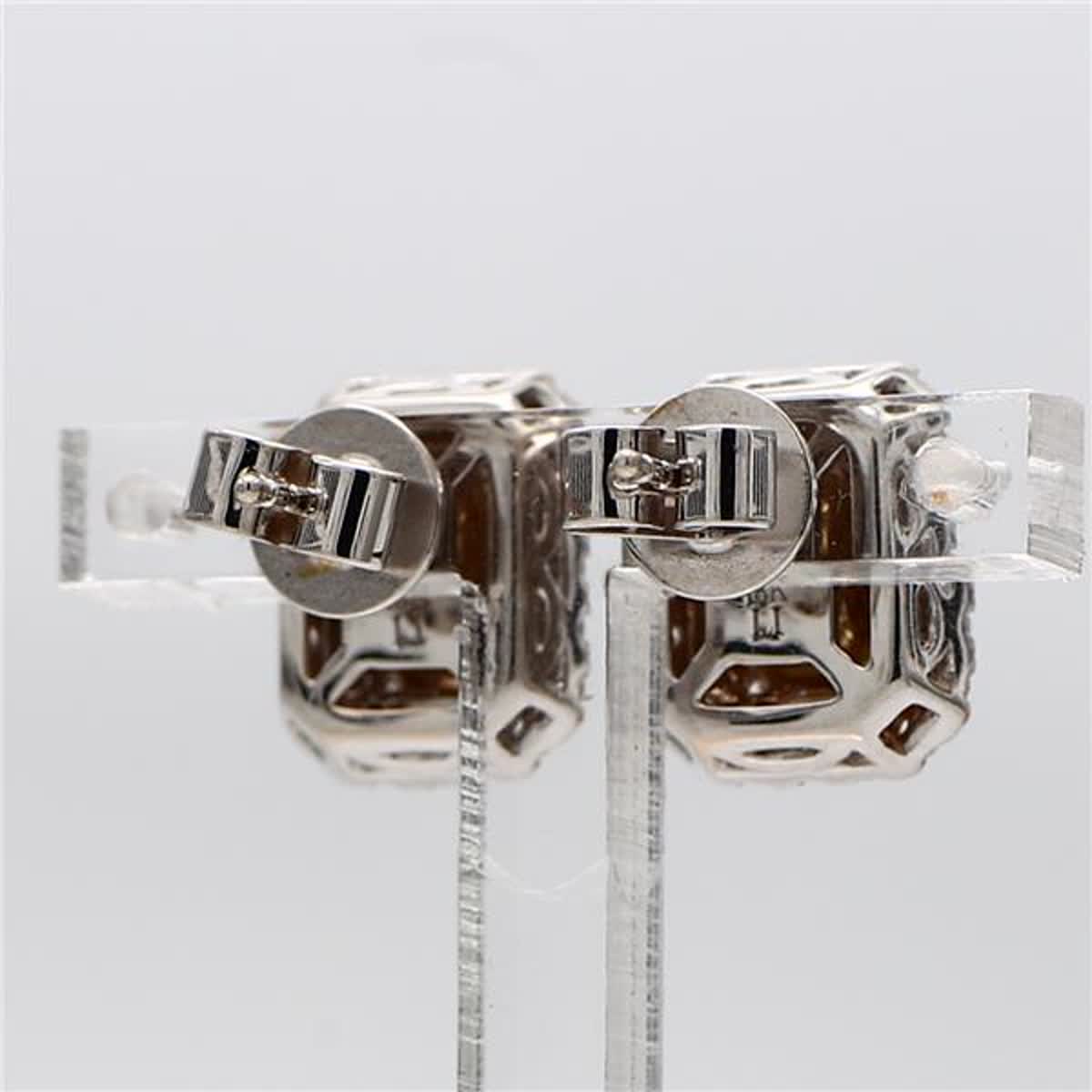 Natural Yellow Radiant and White Diamond 1.44 Carat TW Gold Stud Earrings
