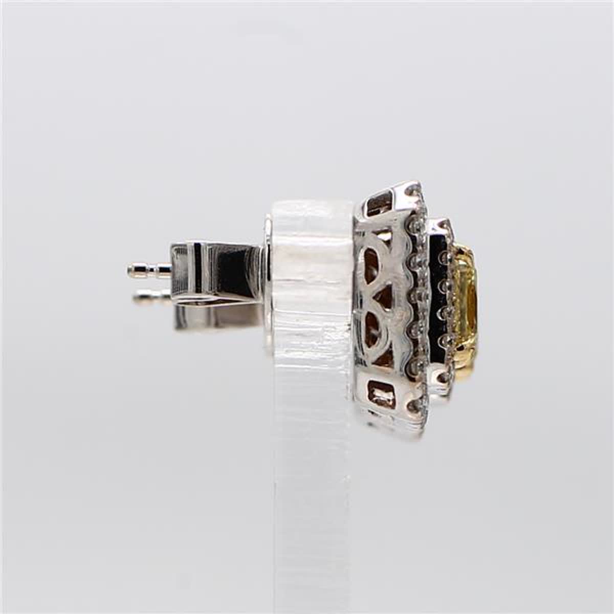 Natural Yellow Radiant and White Diamond 1.44 Carat TW Gold Stud Earrings