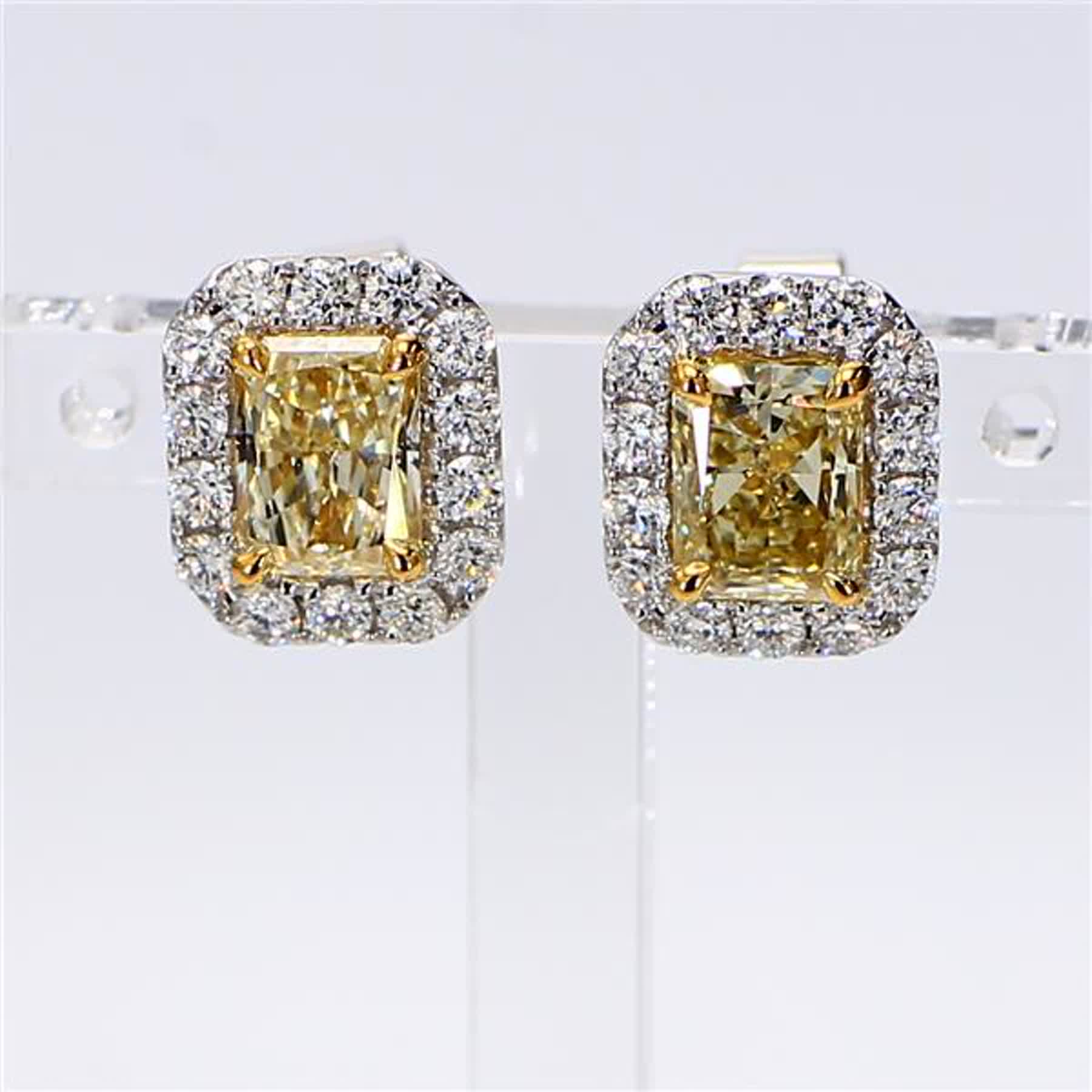GIA Certified Natural Yellow Radiant and White Diamond 2.45 Carat TW Earrings