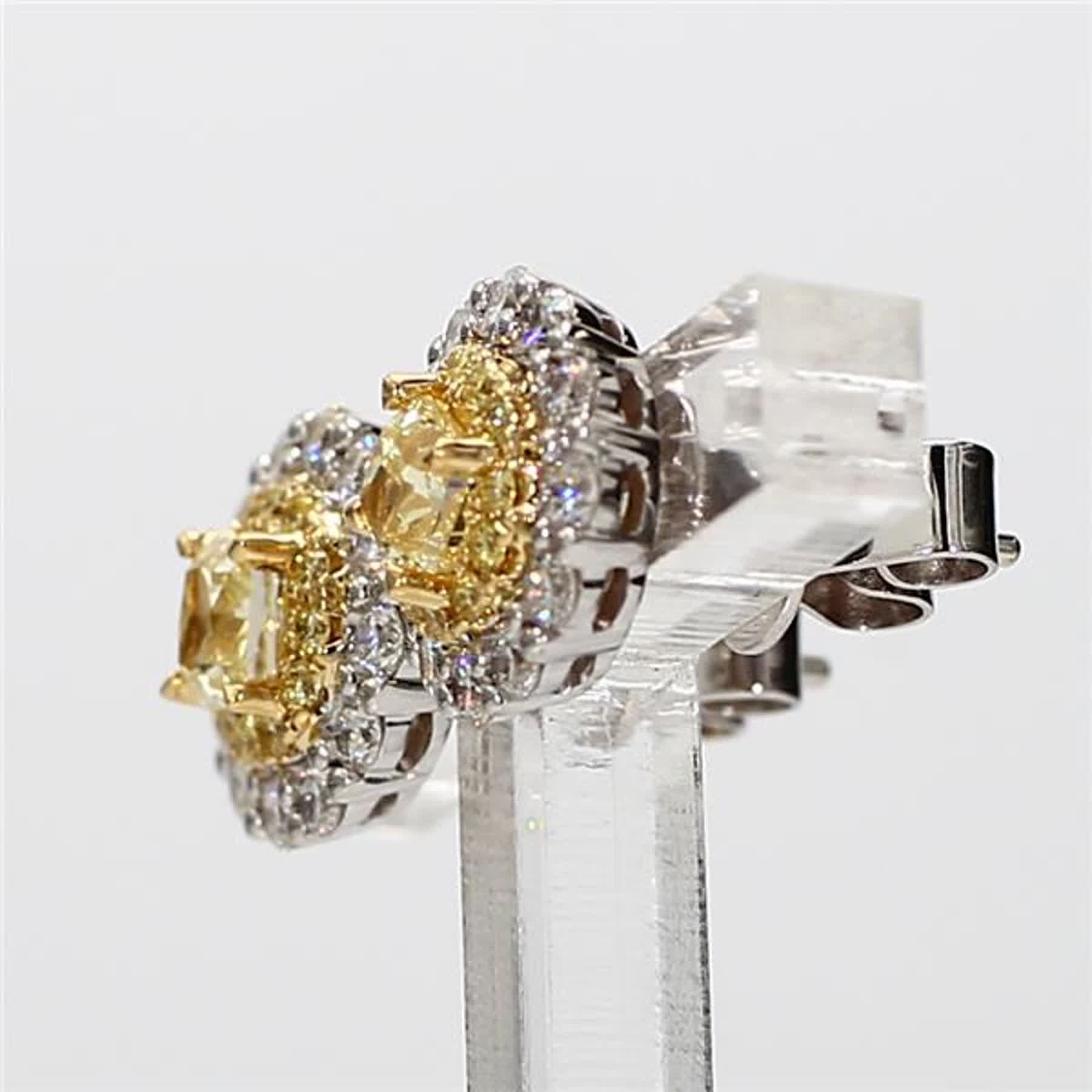 Natural Yellow Cushion and White Diamond 1.39 Carat TW Gold Stud Earrings