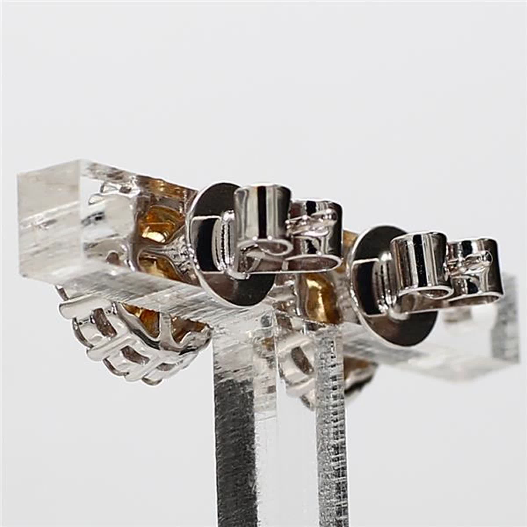 Natural Yellow Cushion and White Diamond 1.39 Carat TW Gold Stud Earrings