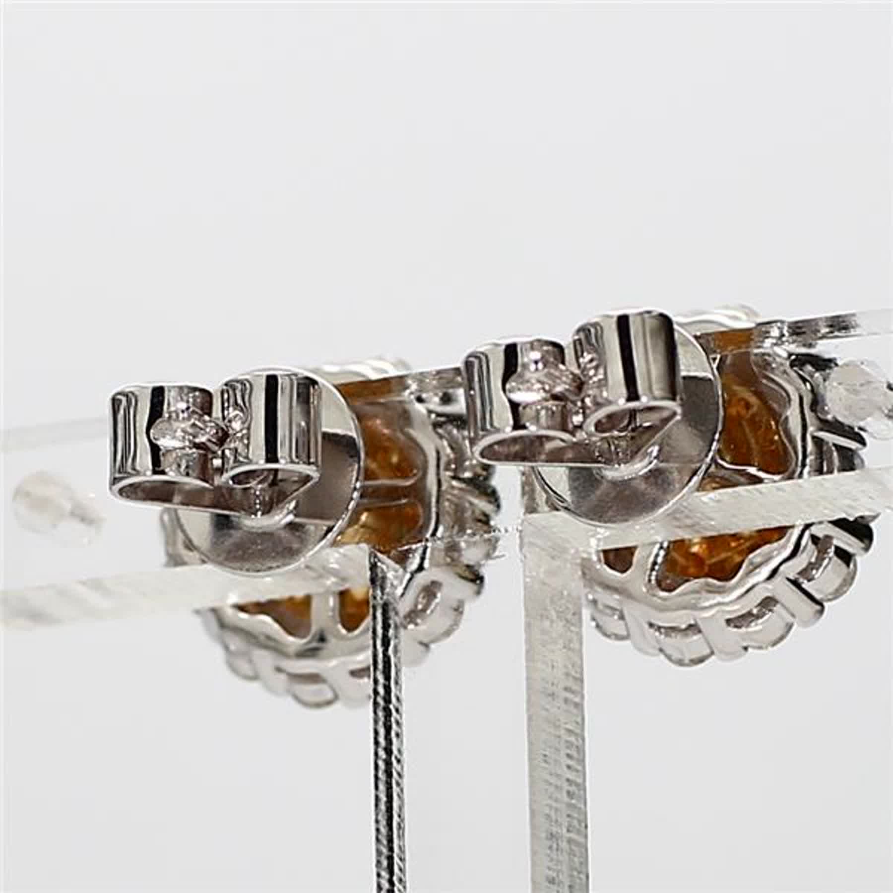 Natural Yellow Cushion and White Diamond 1.39 Carat TW Gold Stud Earrings