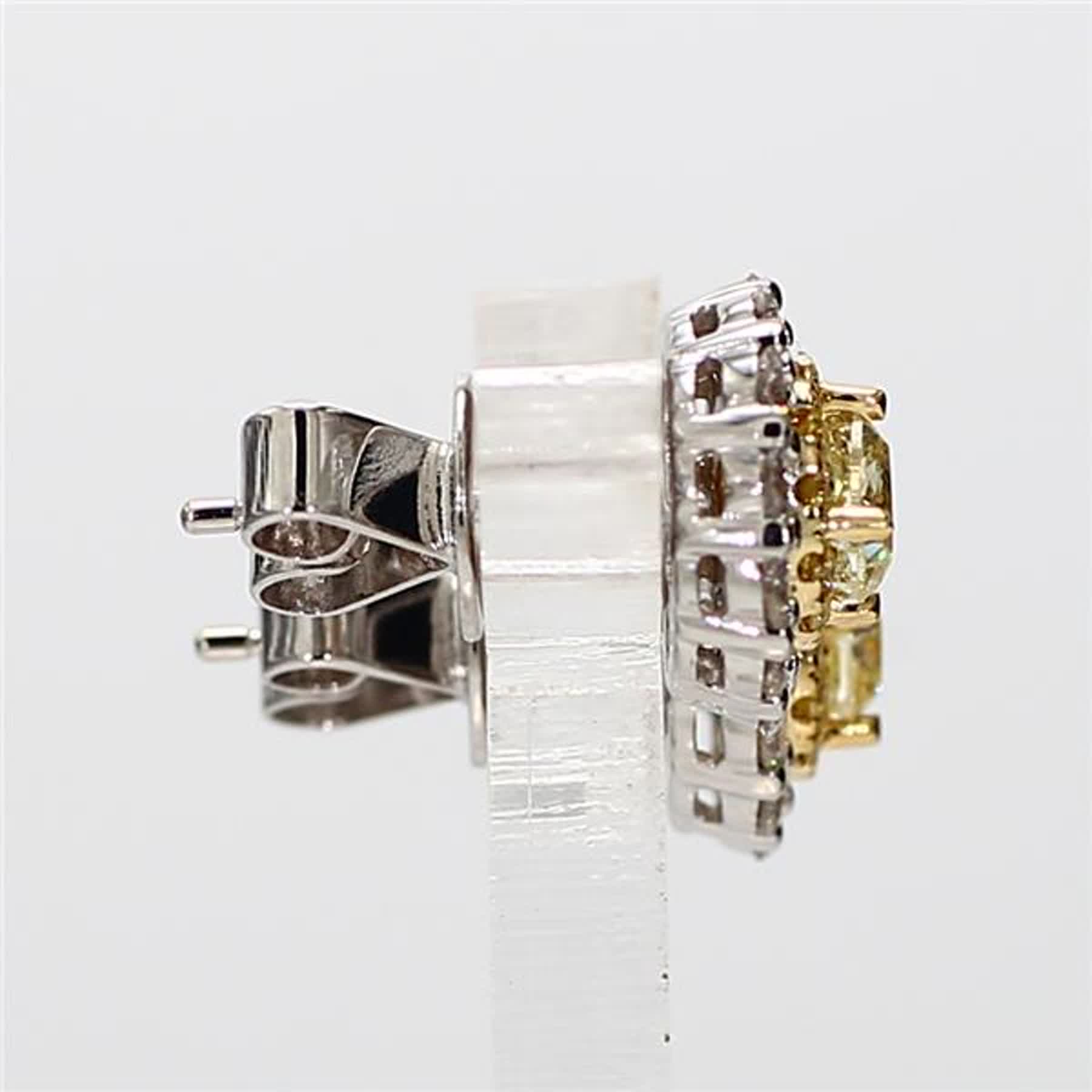 Natural Yellow Cushion and White Diamond 1.39 Carat TW Gold Stud Earrings