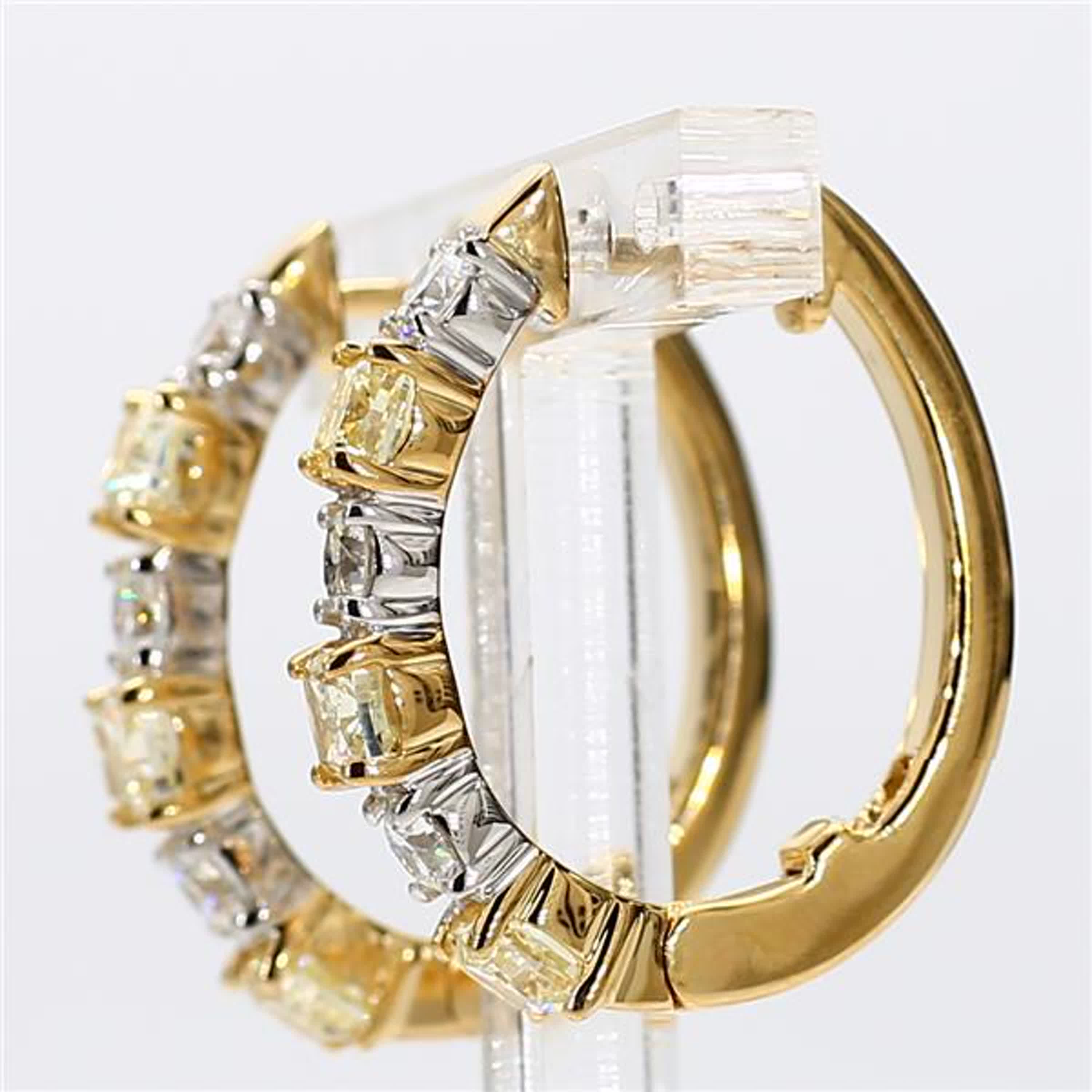 Natural Yellow Cushion and White Diamond 2.36 Carat TW Gold Hoop Earrings