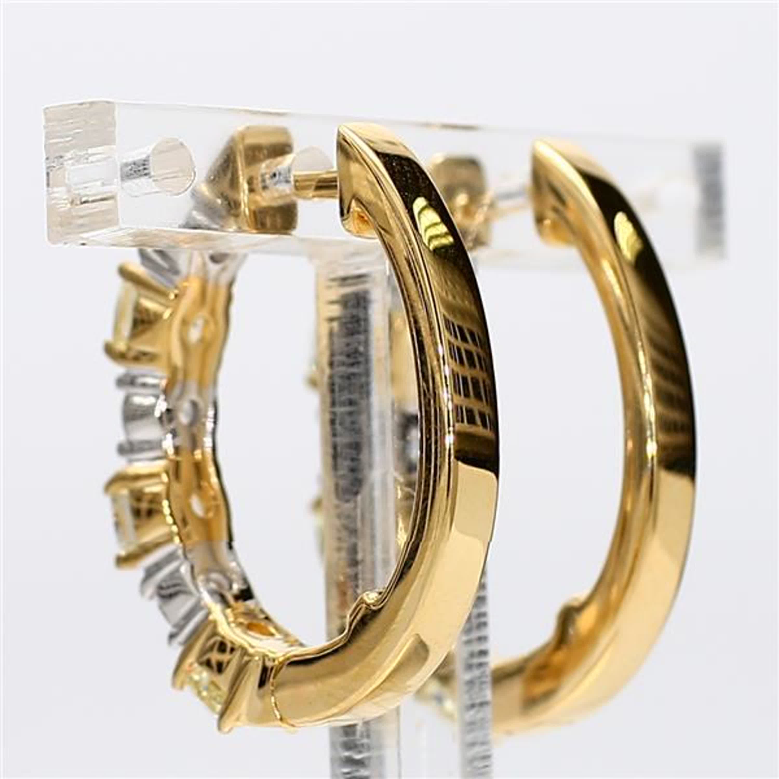Natural Yellow Cushion and White Diamond 2.36 Carat TW Gold Hoop Earrings