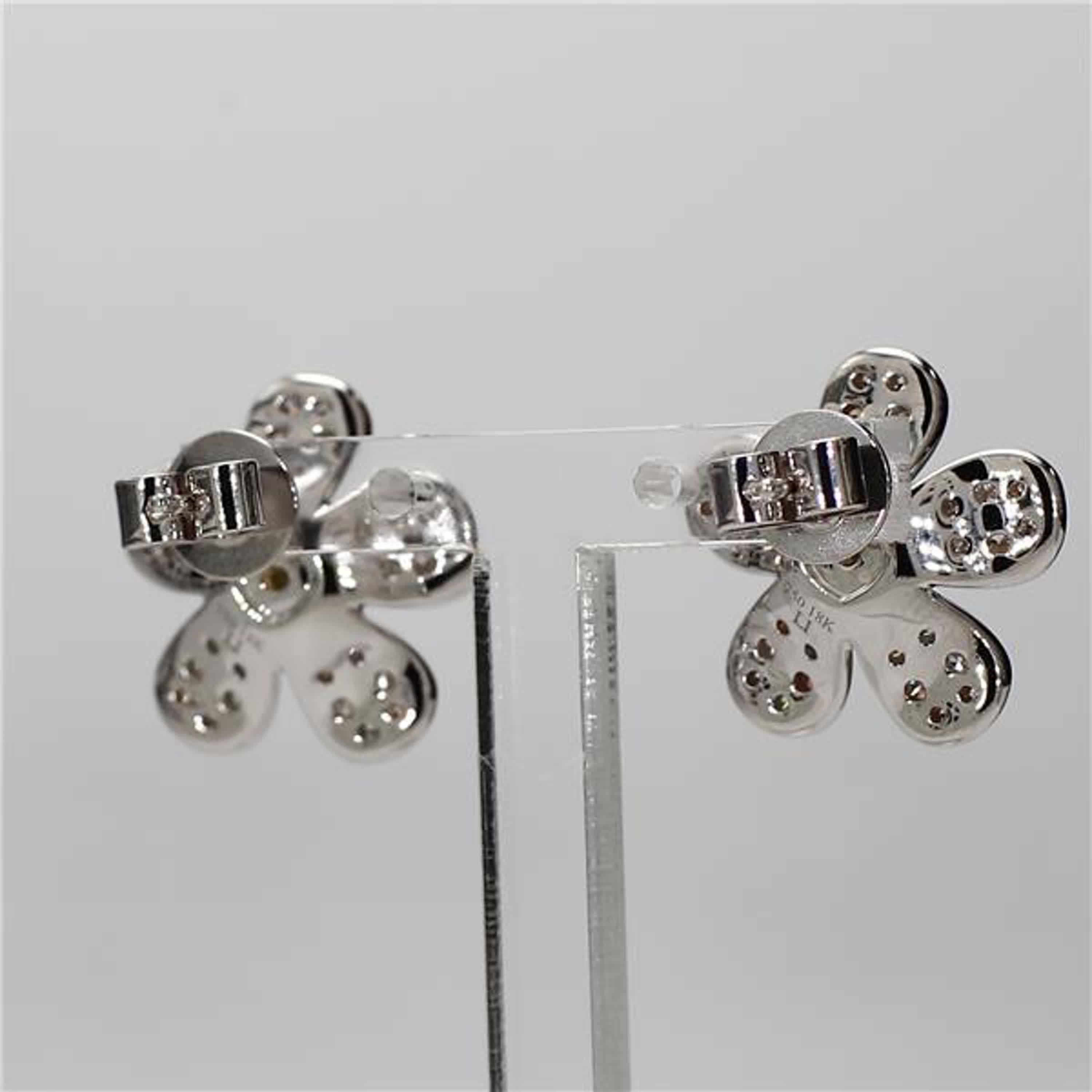 Natural Yellow Radiant and White Diamond 1.27 Carat TW Gold Stud Earrings