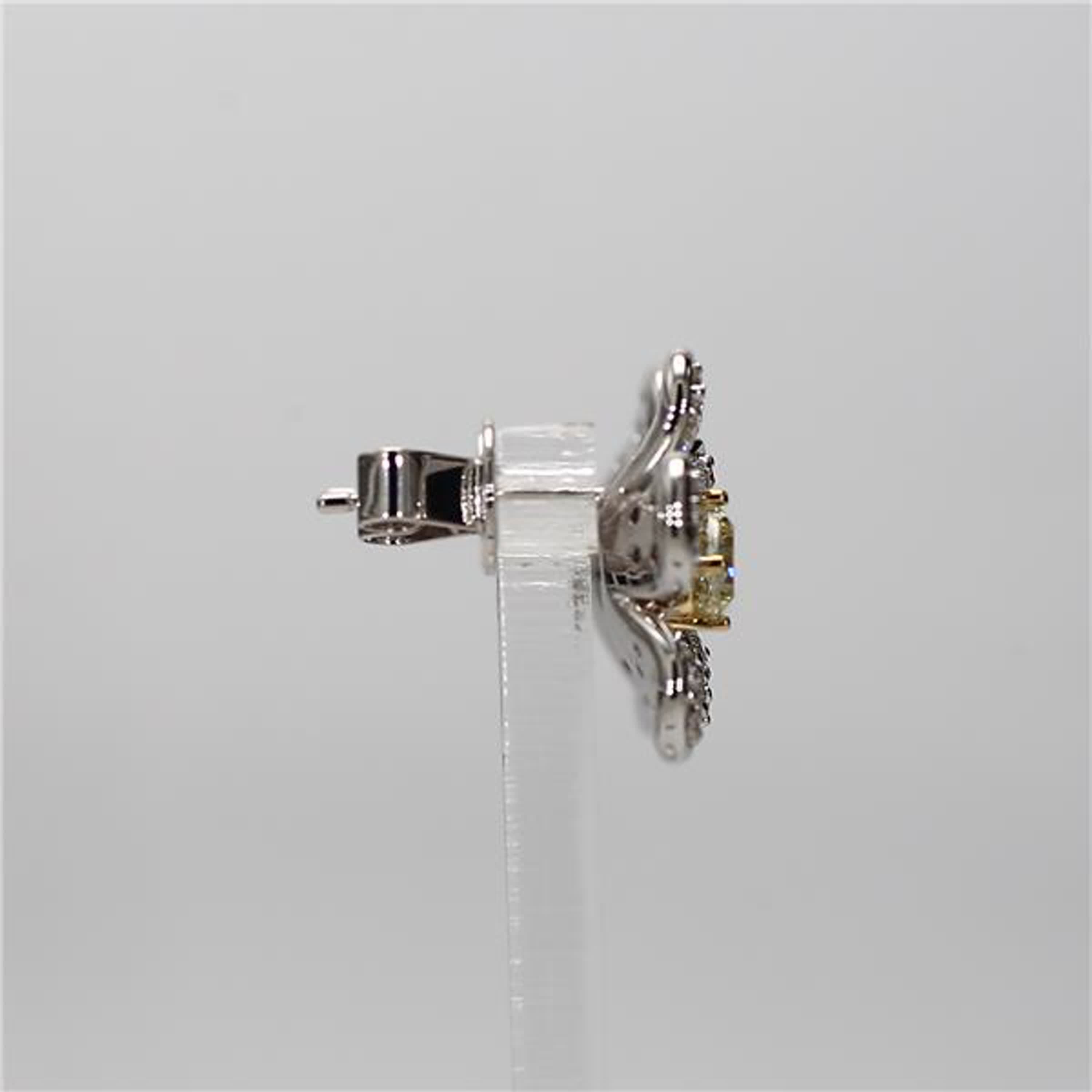 Natural Yellow Radiant and White Diamond 1.27 Carat TW Gold Stud Earrings