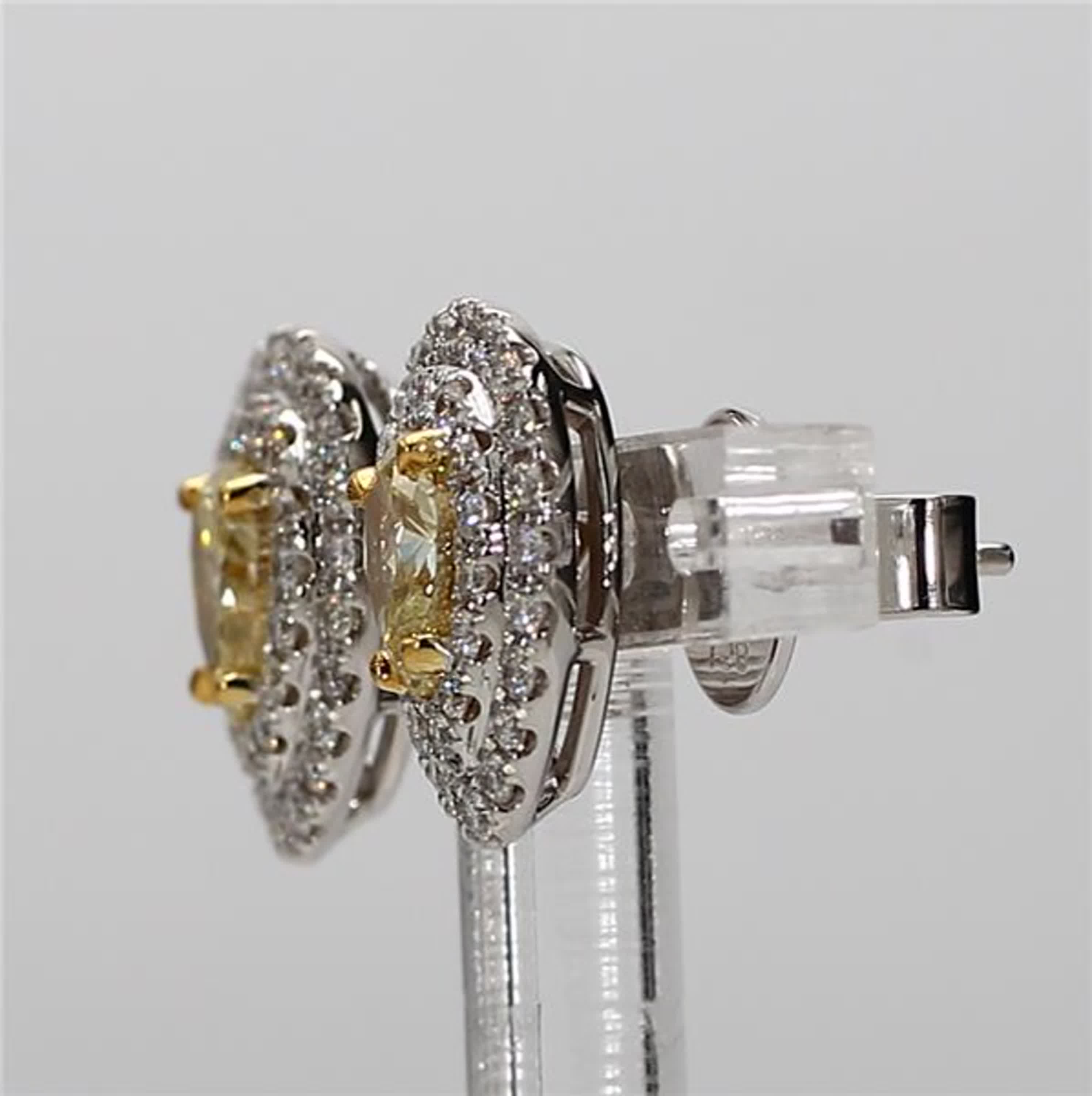 Natural Yellow Pear and White Diamond 1.54 Carat TW Gold Stud Earrings